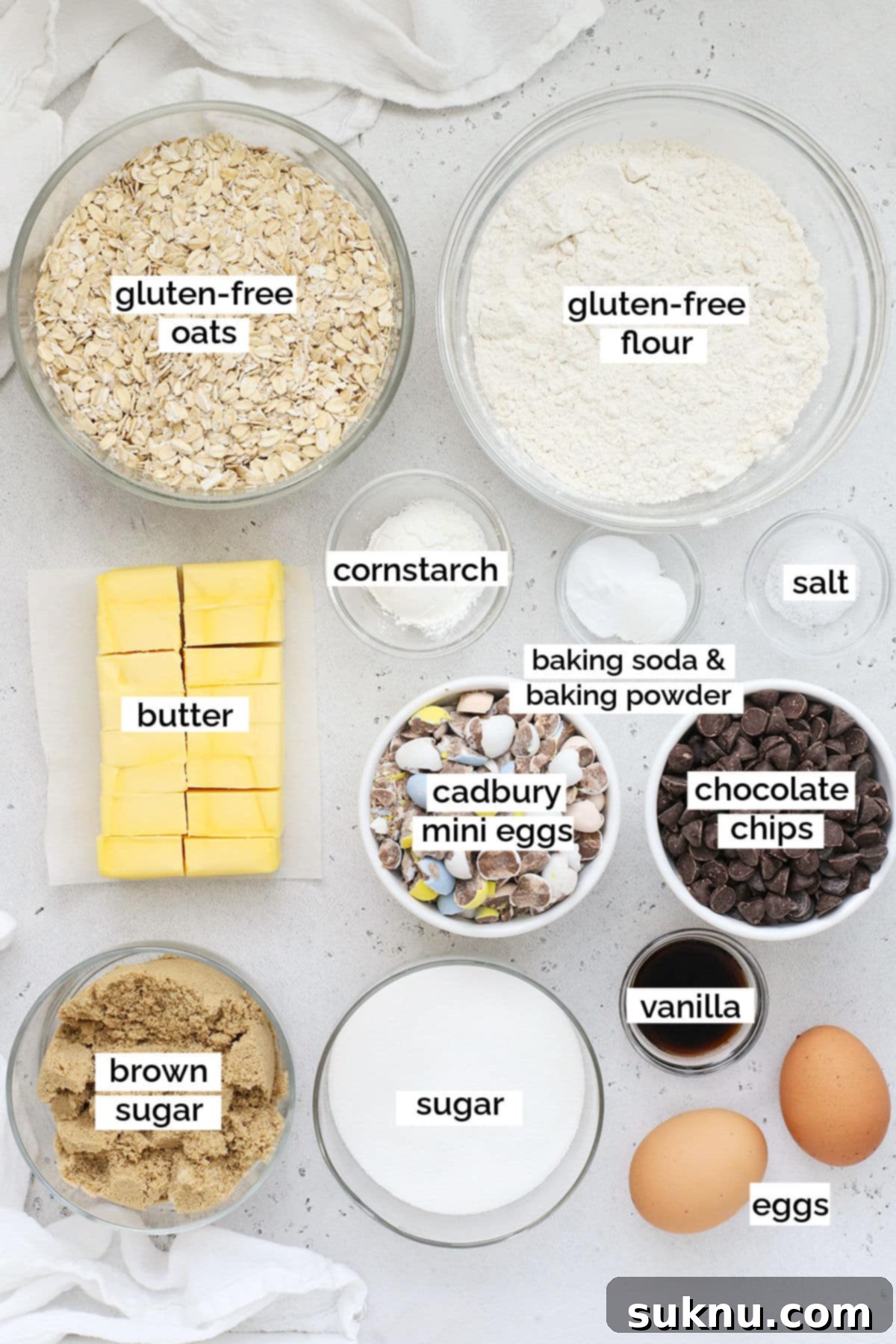 Irresistible Gluten-Free Cadbury Egg Cookies 3 ingredients for gluten-free cadbury egg cookies, neatly arranged