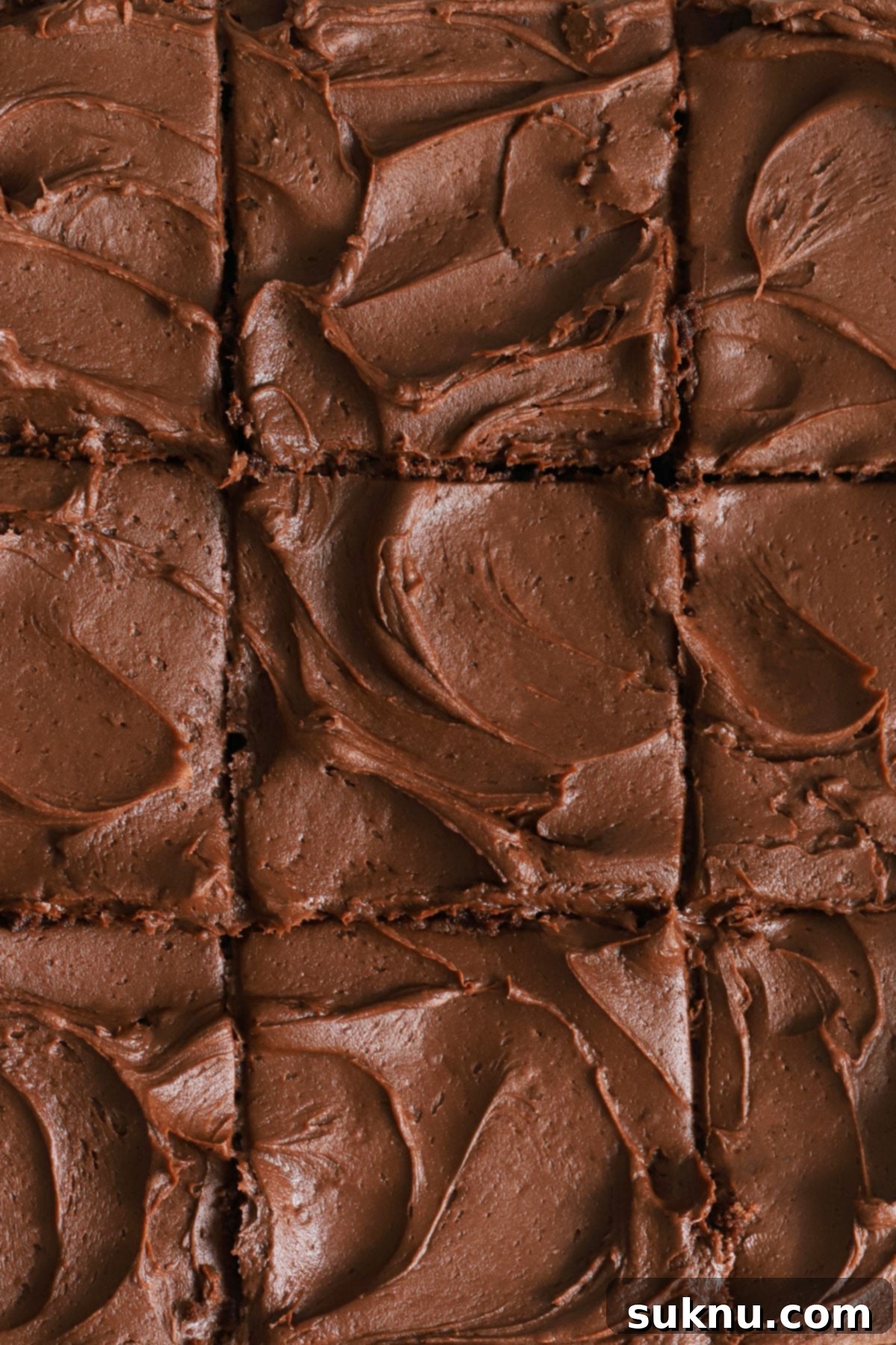 a pan of gluten-free brownies with chocolate frosting, cut into squares