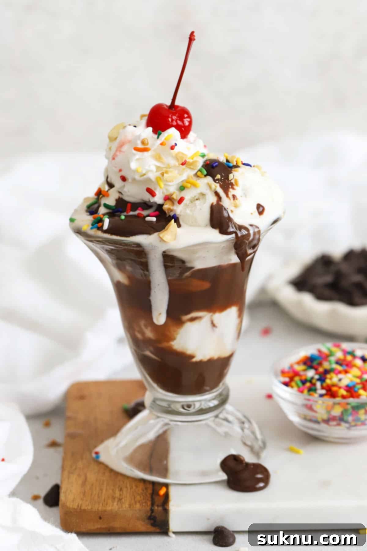 Decadent Hot Fudge Sundae 6 a classic hot fudge sundae in a glass sundae cup