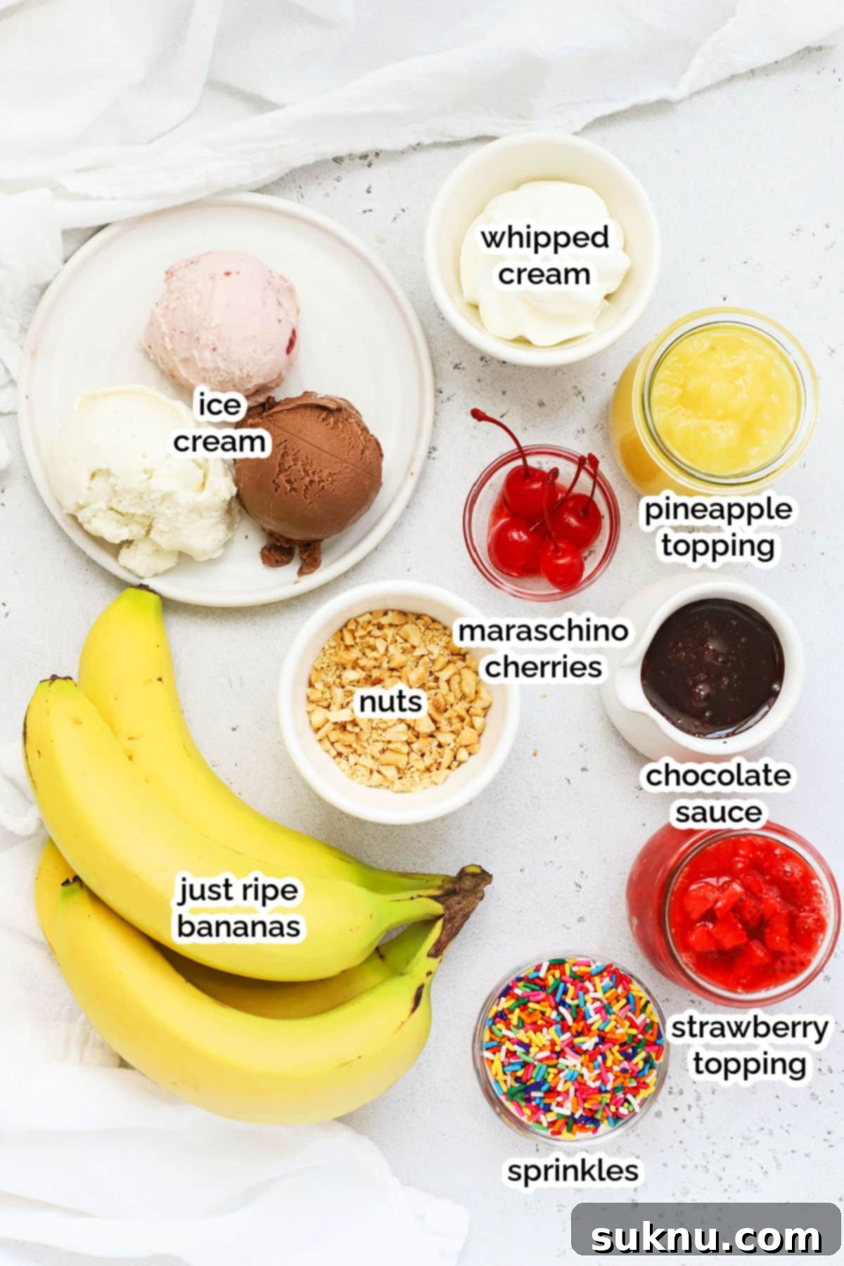 ingredients for a classic banana split