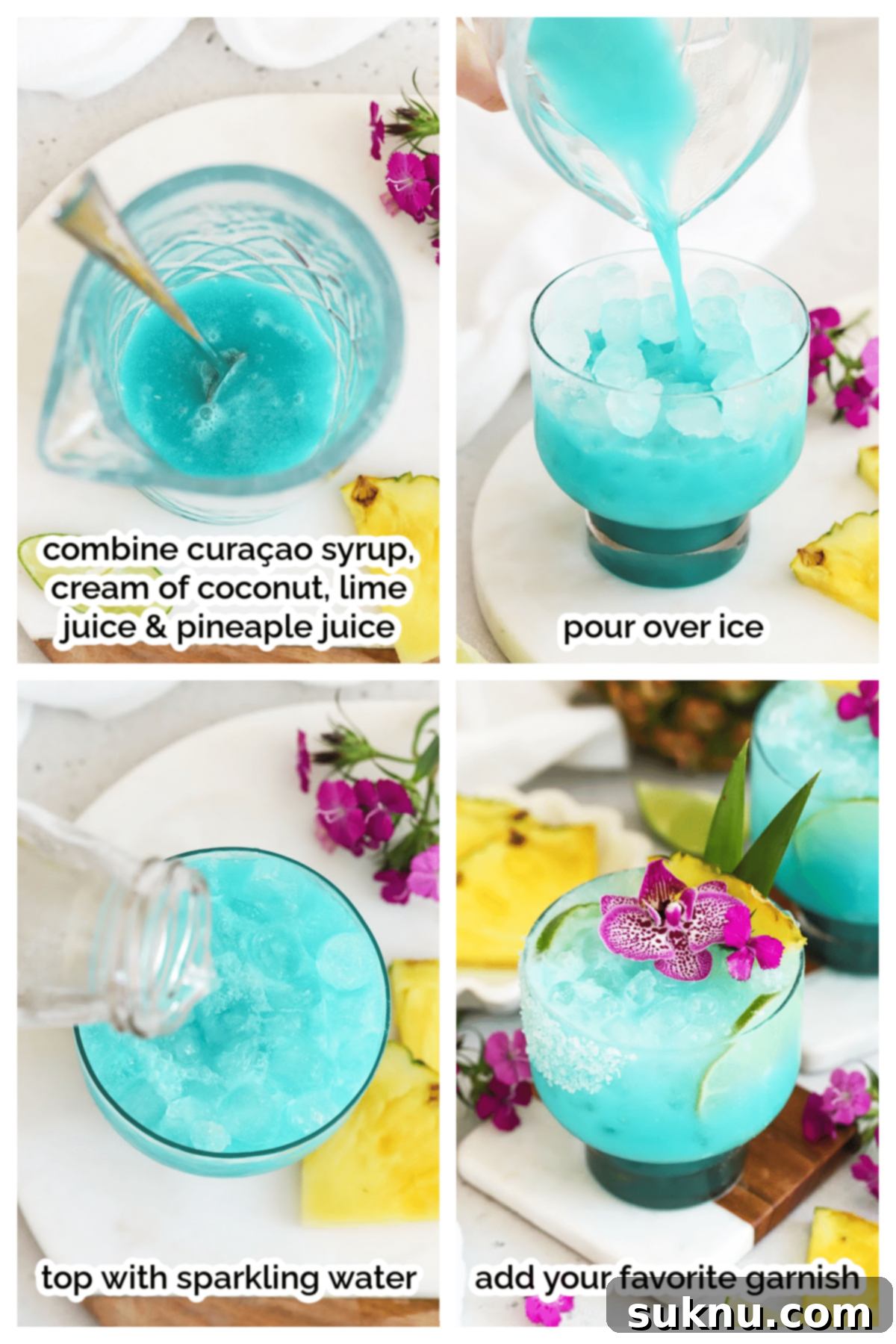 making a blue hawaiian mocktail step by step