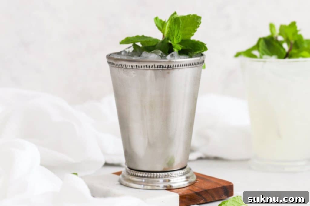 non-alcoholic mint juleps in metal julep cups