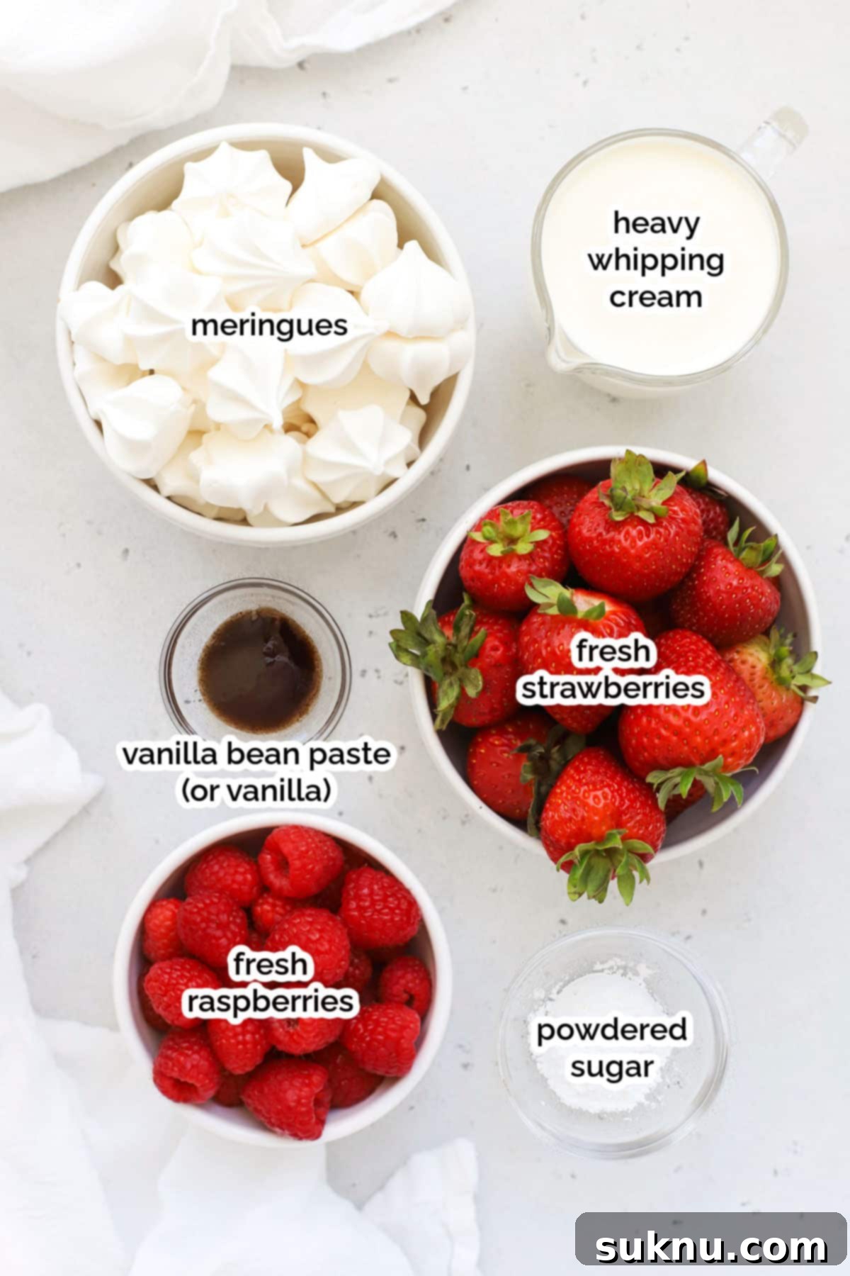 Ingredients for making Strawberry Eton Mess laid out on a table