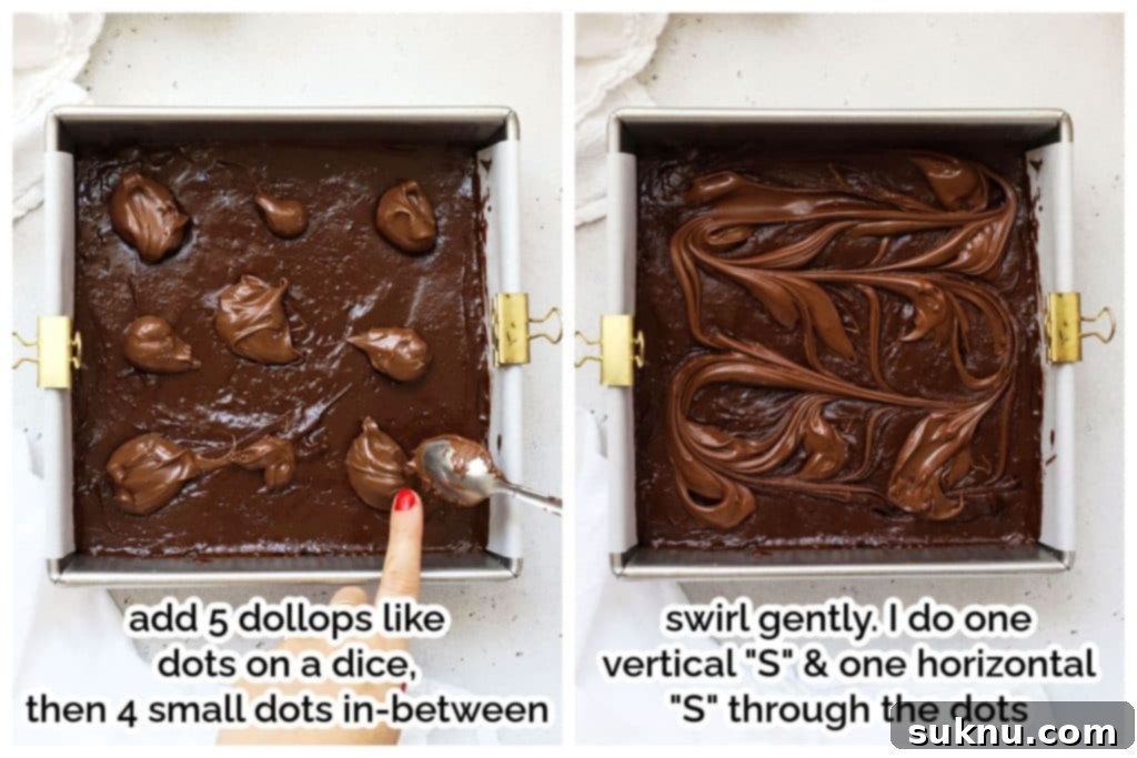 swirling nutella into gluten-free brownie batter