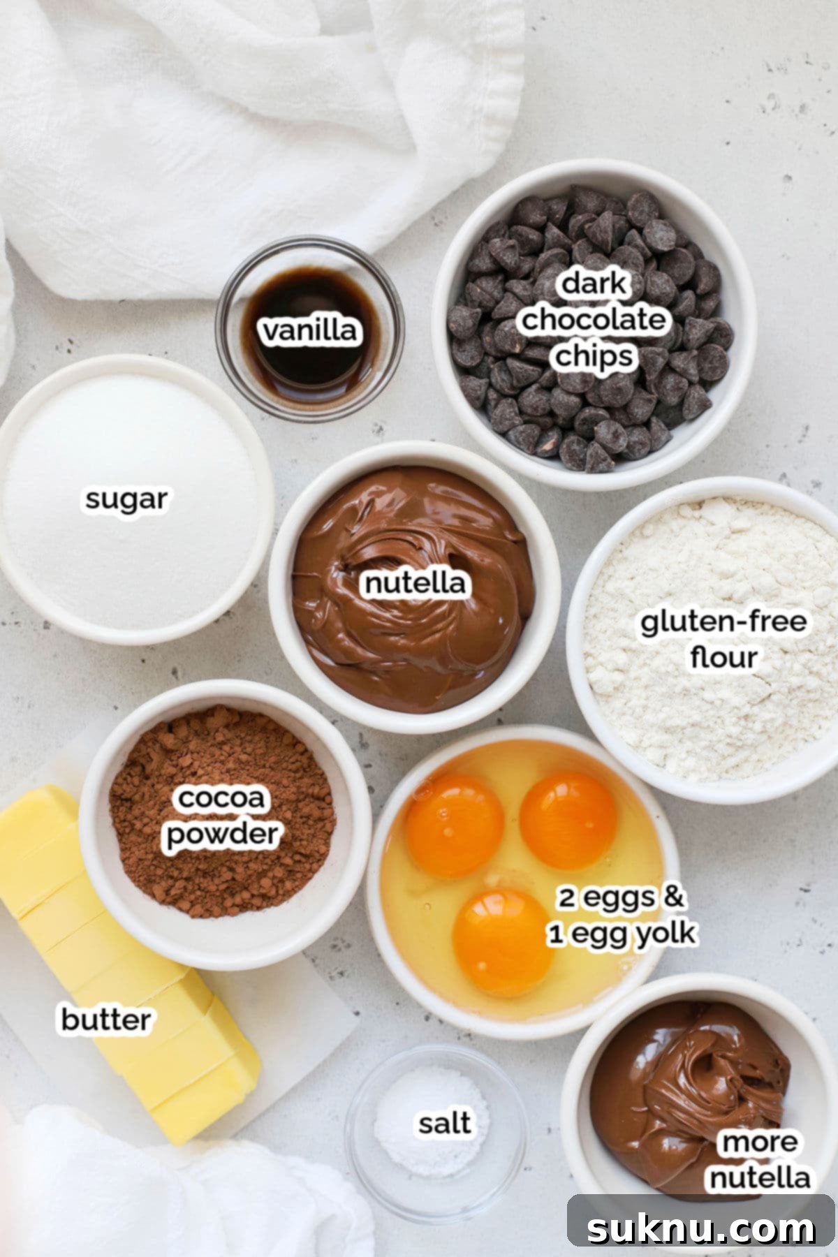 Ingredients laid out for making delicious gluten-free Nutella brownies