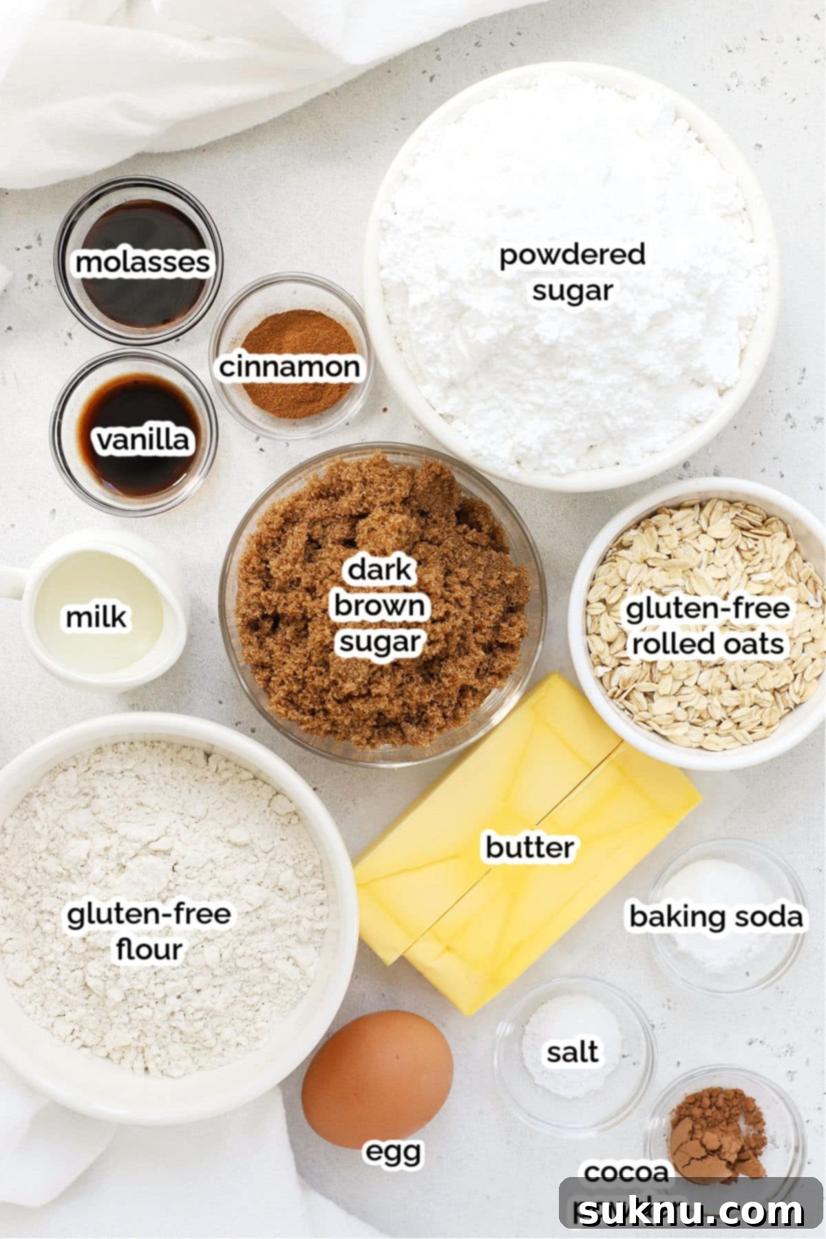 Assortment of fresh ingredients for homemade gluten-free oatmeal cream pies laid out on a table