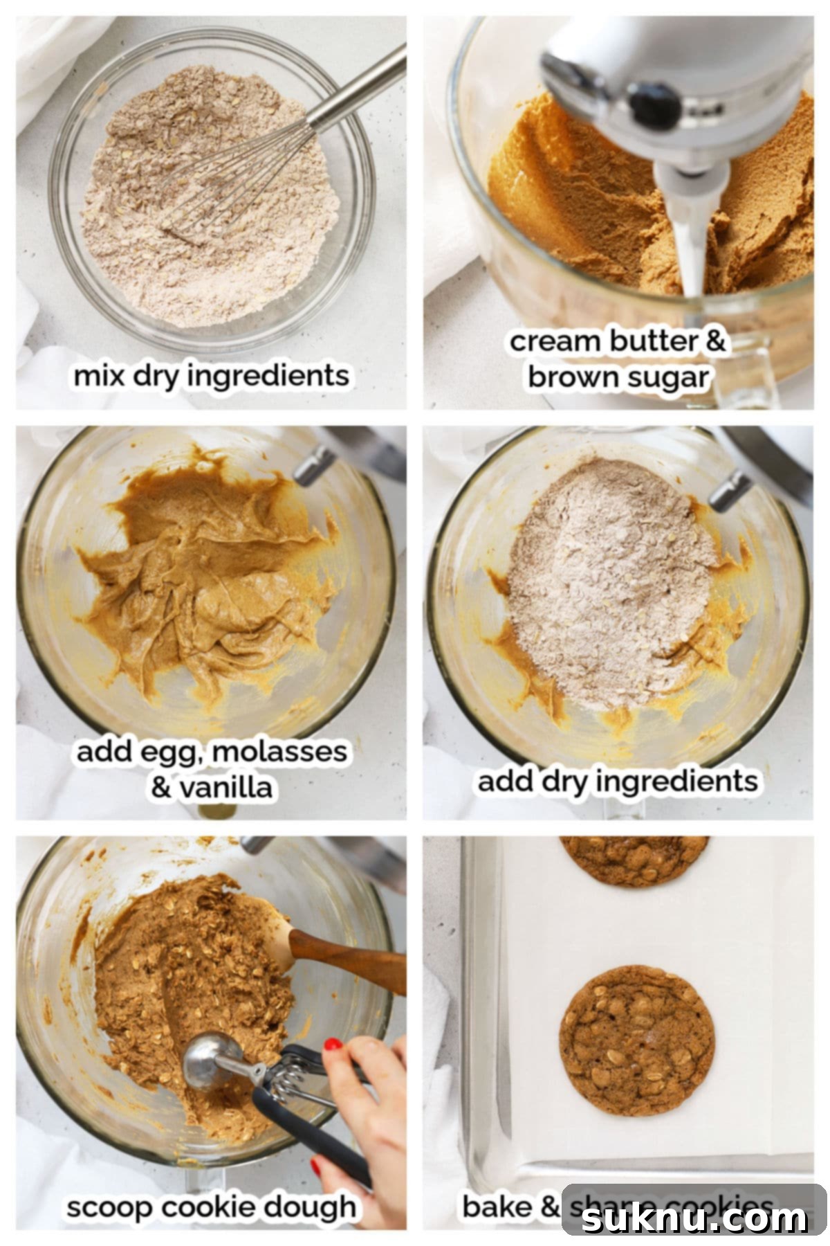 Step-by-step process of making gluten-free oatmeal cream pies, showing dough and baked cookies