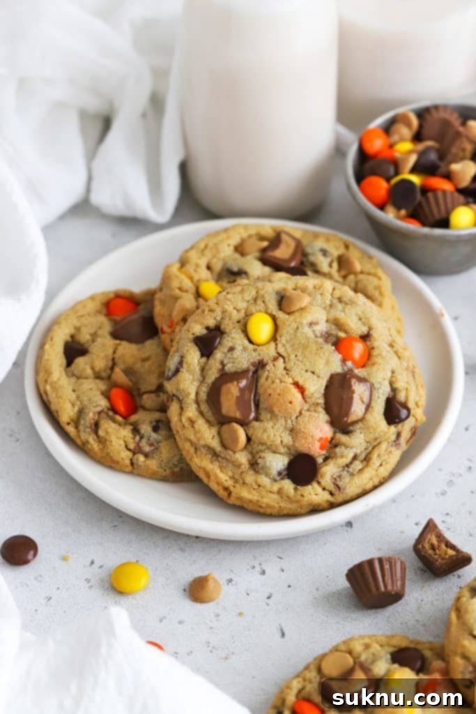 Front view of gluten-free Reese's cookies on a plate