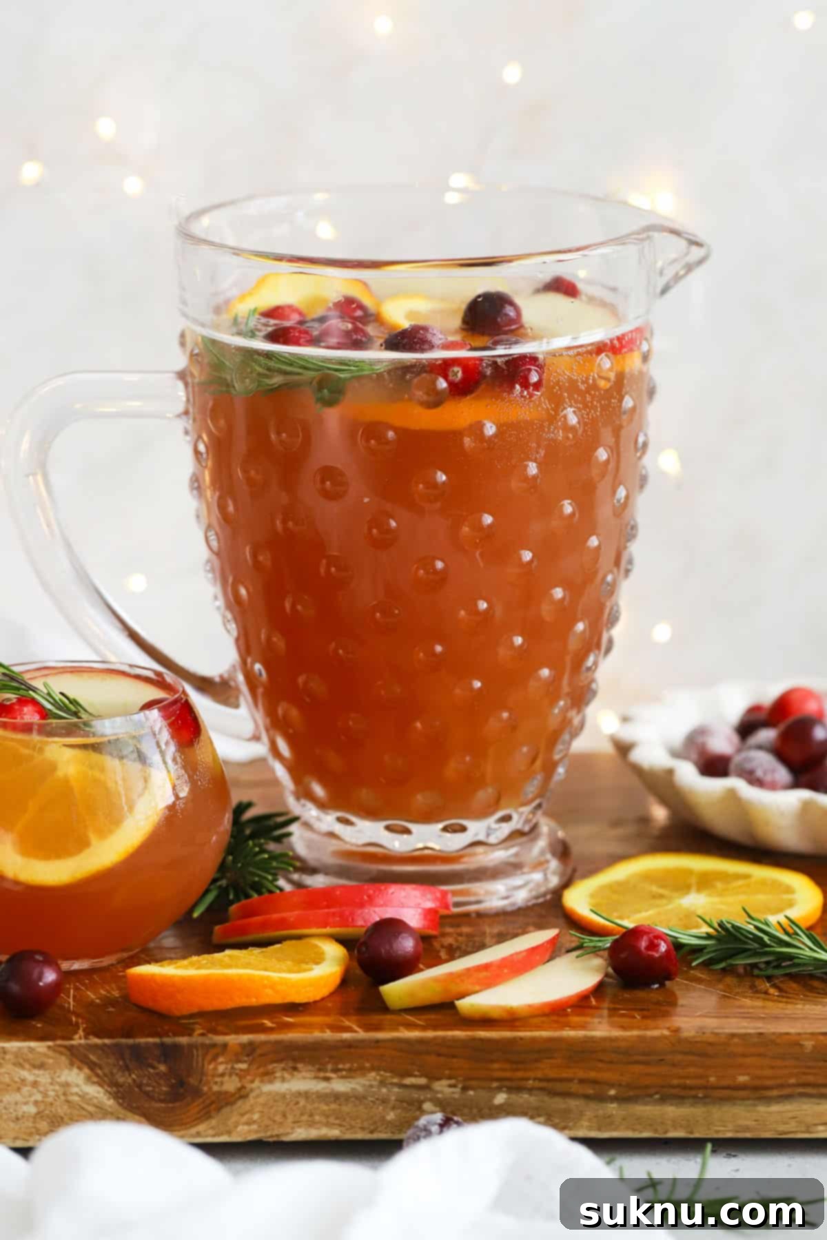 Hobnail pitcher of Christmas punch, ready to serve