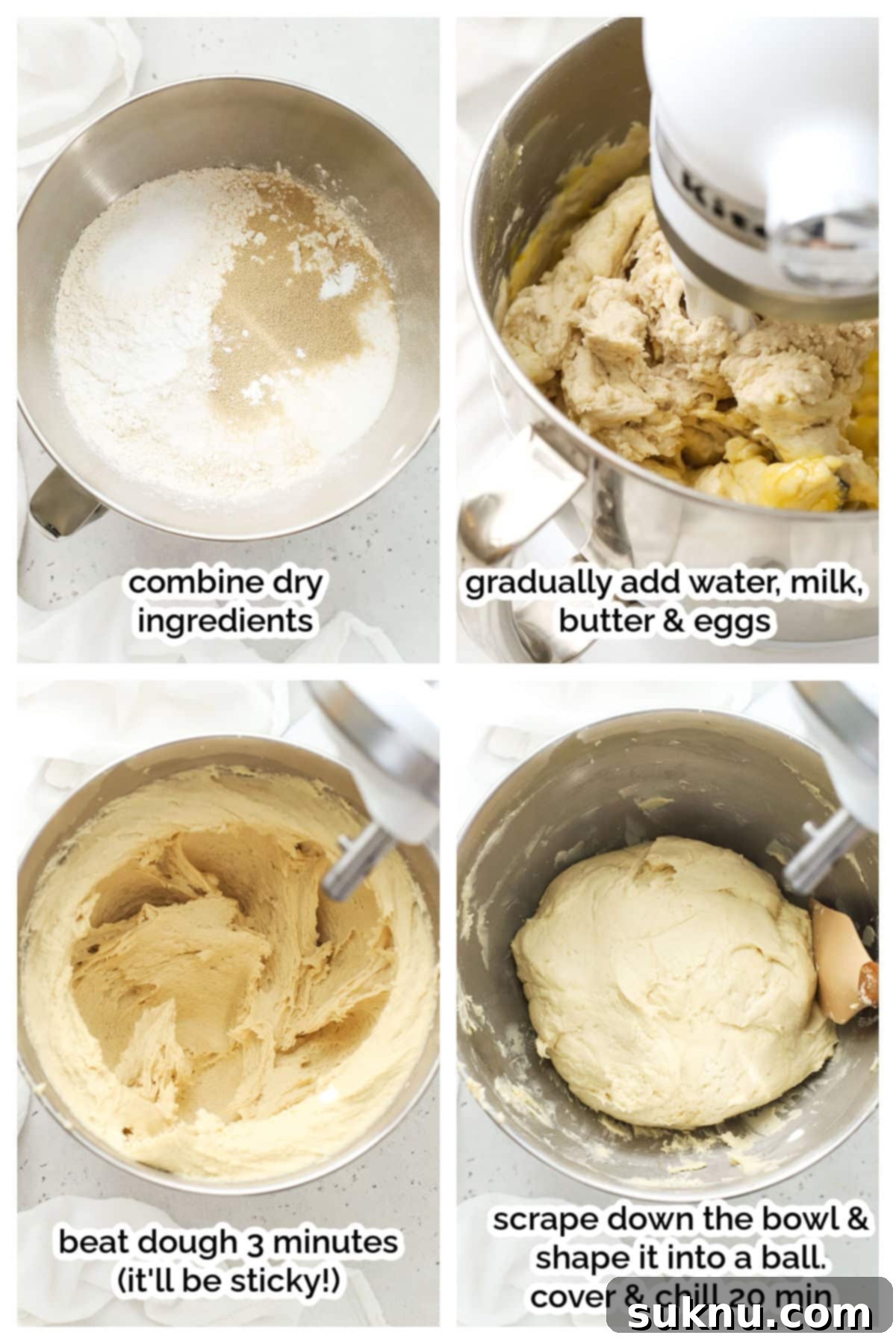 Step-by-step photos illustrating the process of making gluten-free orange sweet rolls.