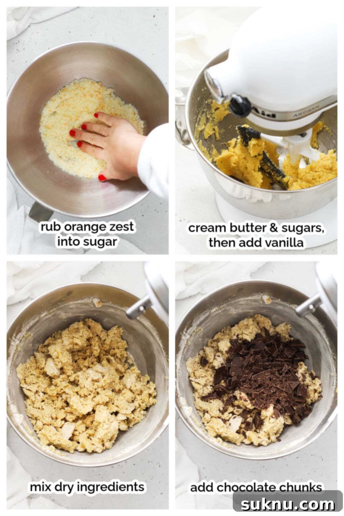 Wholesome Gluten-Free Orange Chocolate Buttery Bites 4 Mixing up gluten-free orange chocolate chunk cookie dough in a stand mixer.