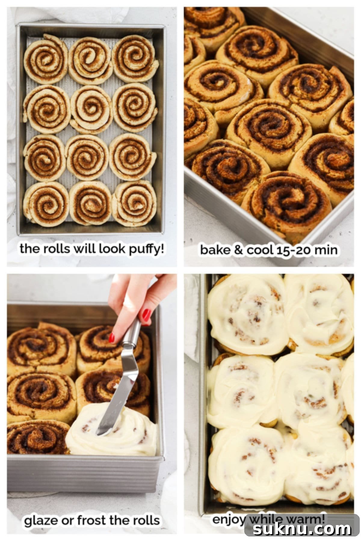 Rising, baking, and frosting gluten-free cinnamon rolls, step by step