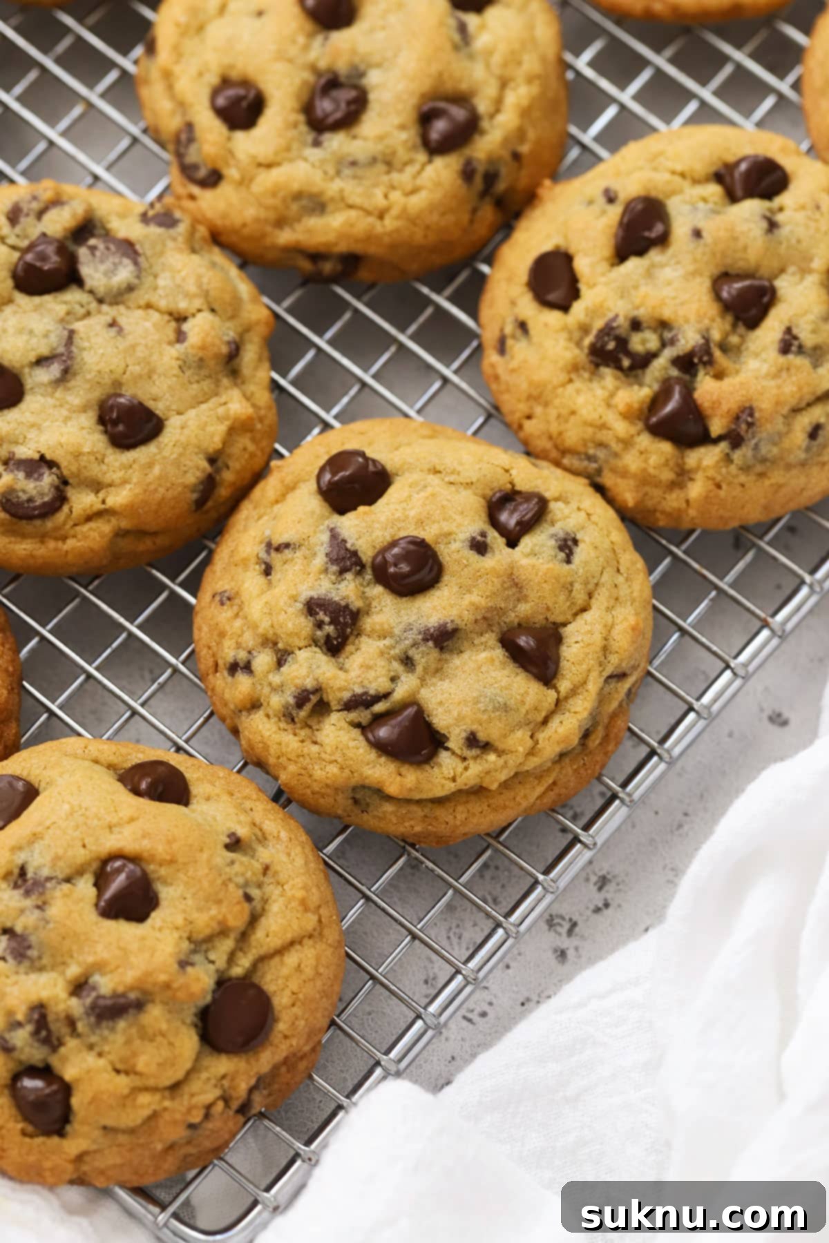 gluten-free pudding mix chocolate chip cookies cooling on a wire rack
