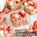 Strawberry Rice Krispie Treat Squares with freeze-dried strawberries