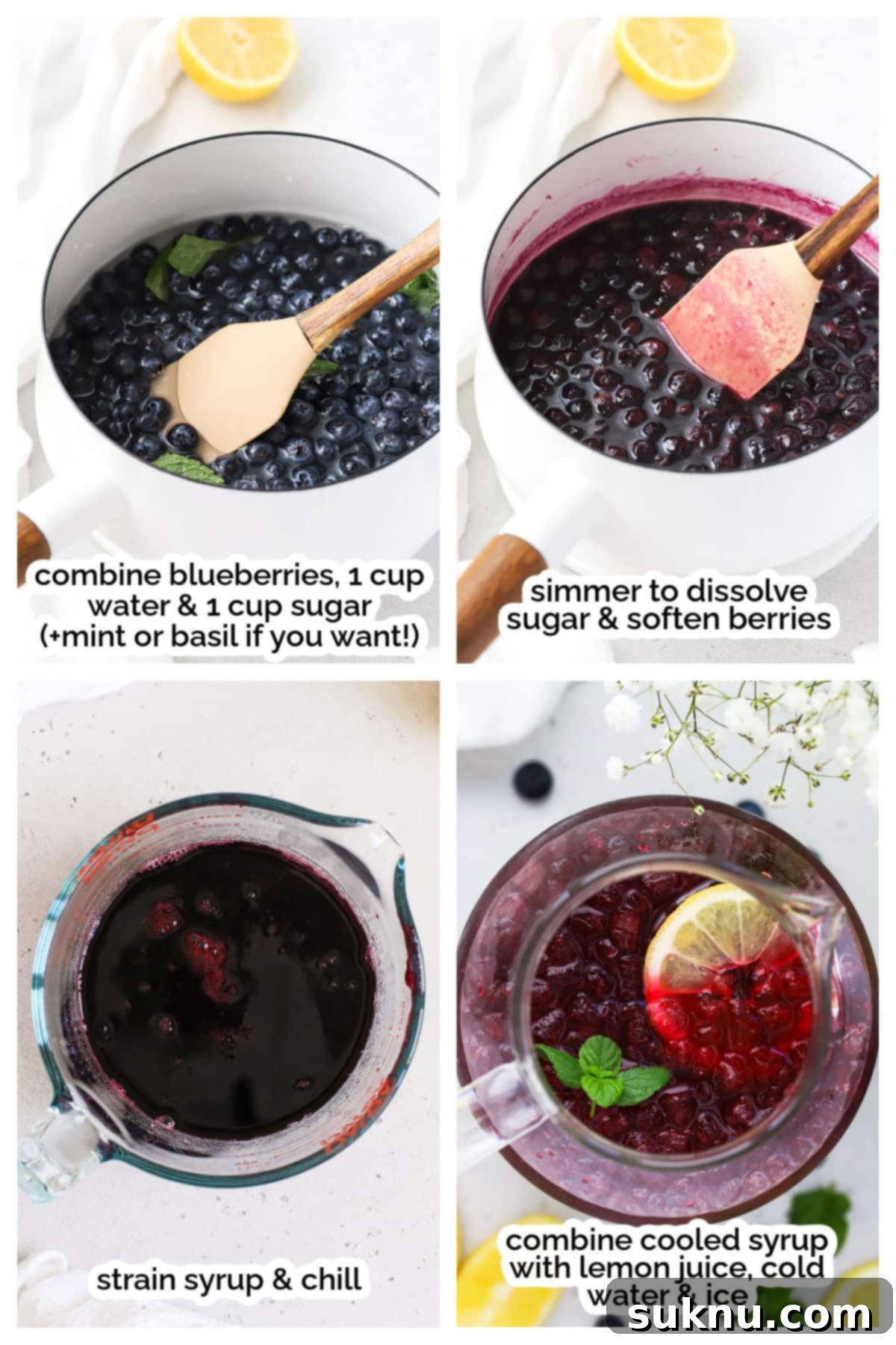 making fresh blueberry lemonade, step by step