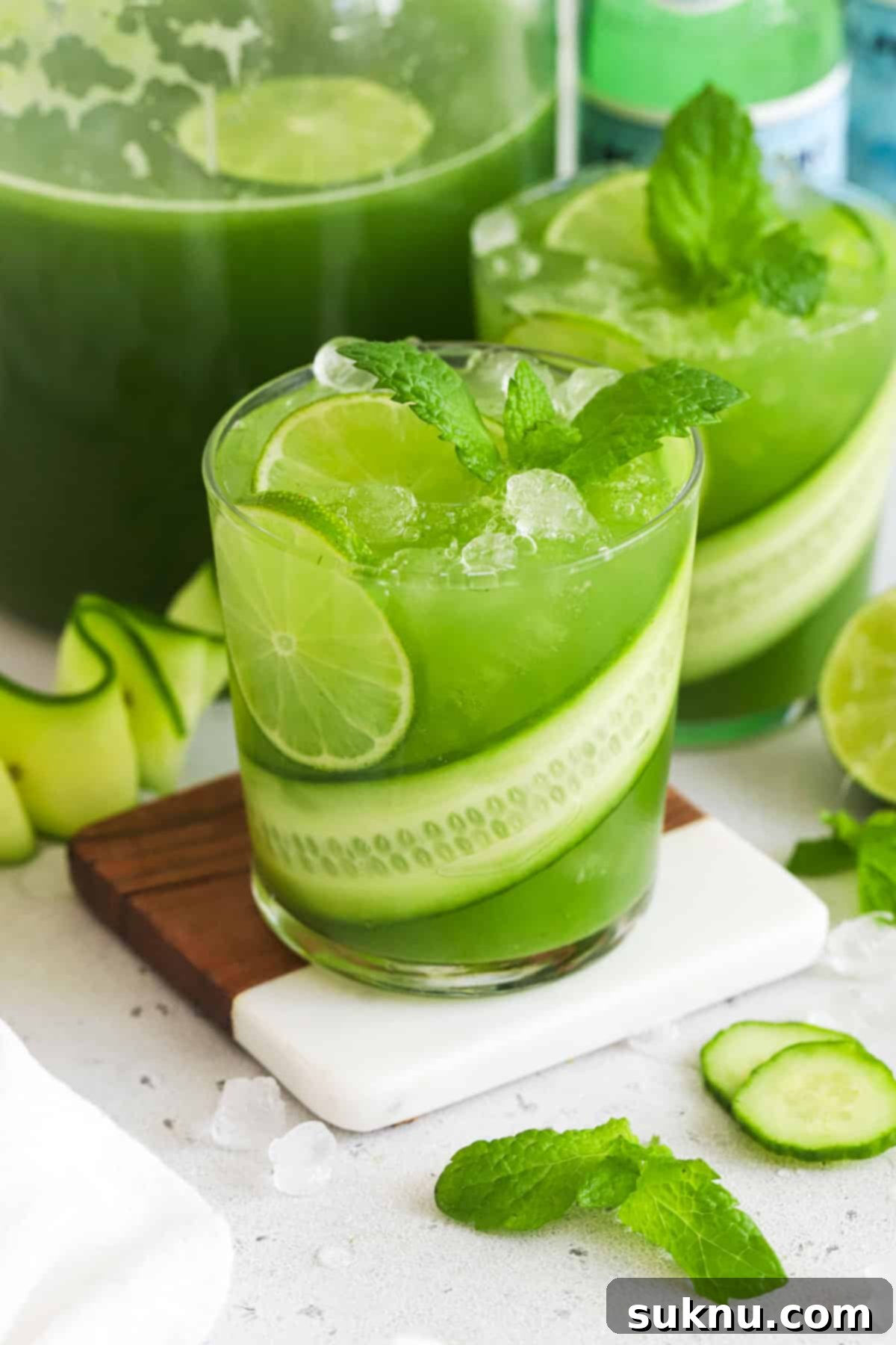 Crisp Cucumber Refreshment 6 Cucumber Agua Fresca with a cucumber ribbon