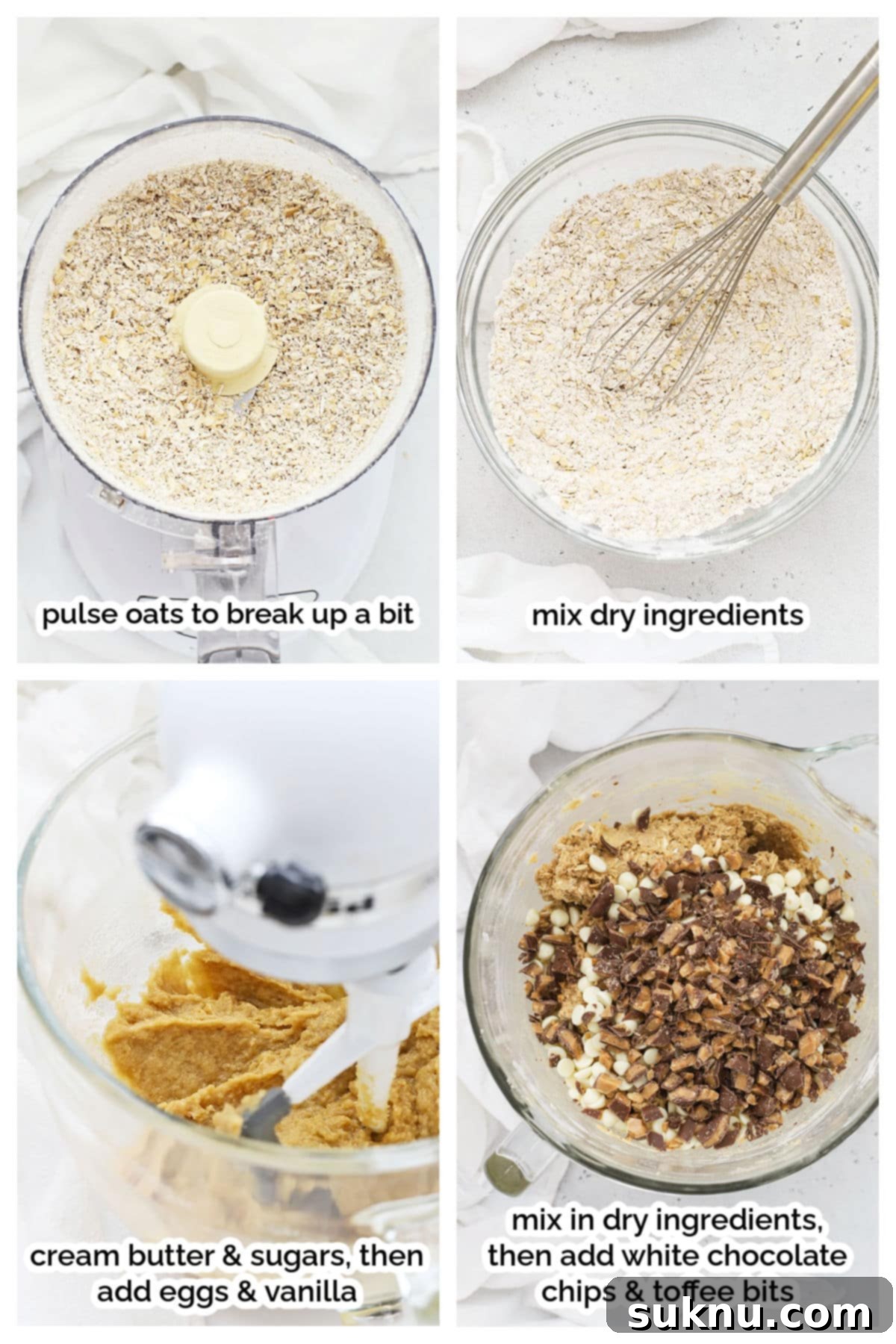 Comforting Gluten-Free Cinnamon White Chocolate Oatmeal Delights 5 making gluten-free oatmeal cookies with white chocolate and toffee bits, step by step