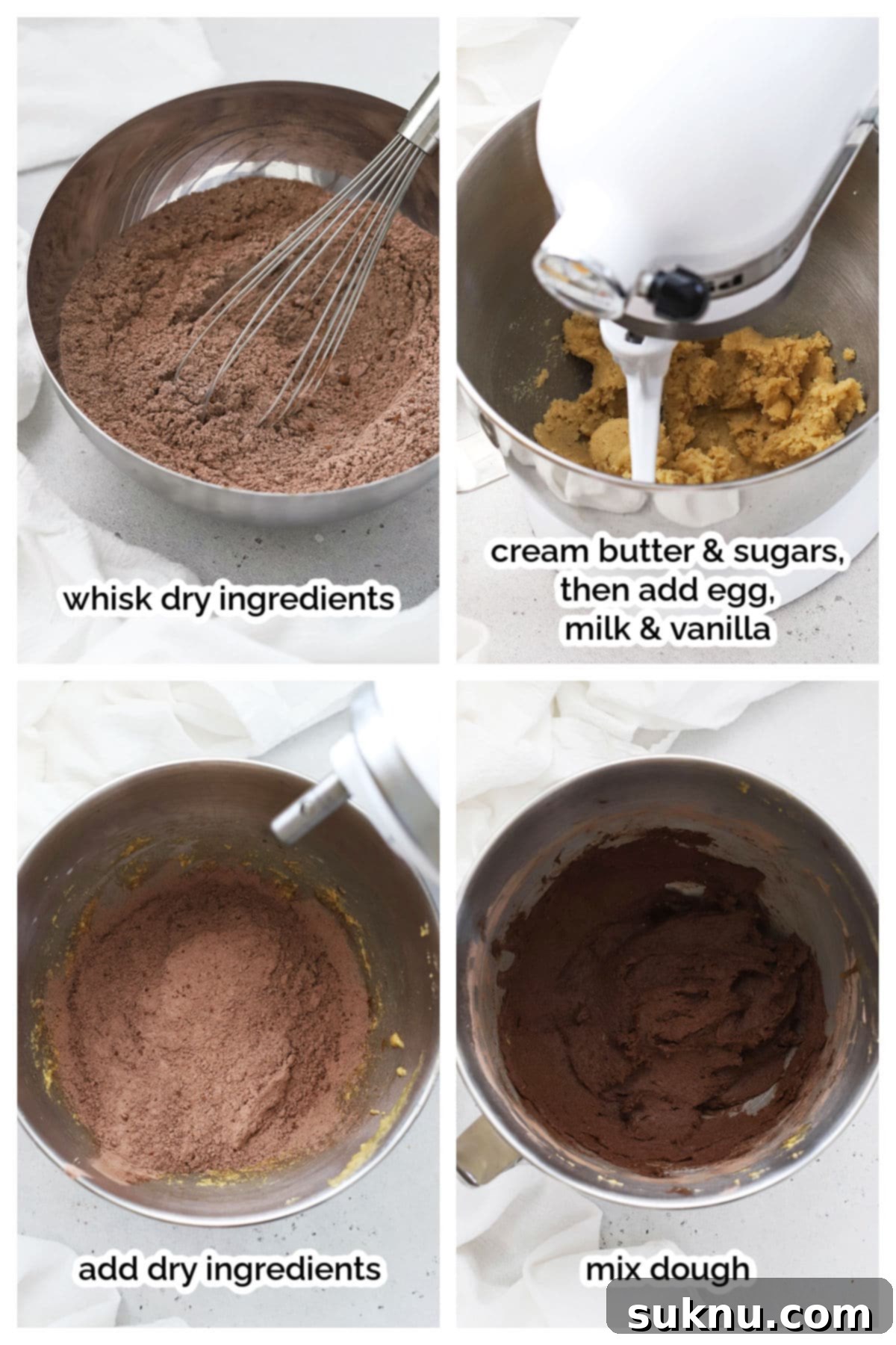 The process of making homemade Oreo cookie dough, step by step, showing ingredients mixing in a bowl