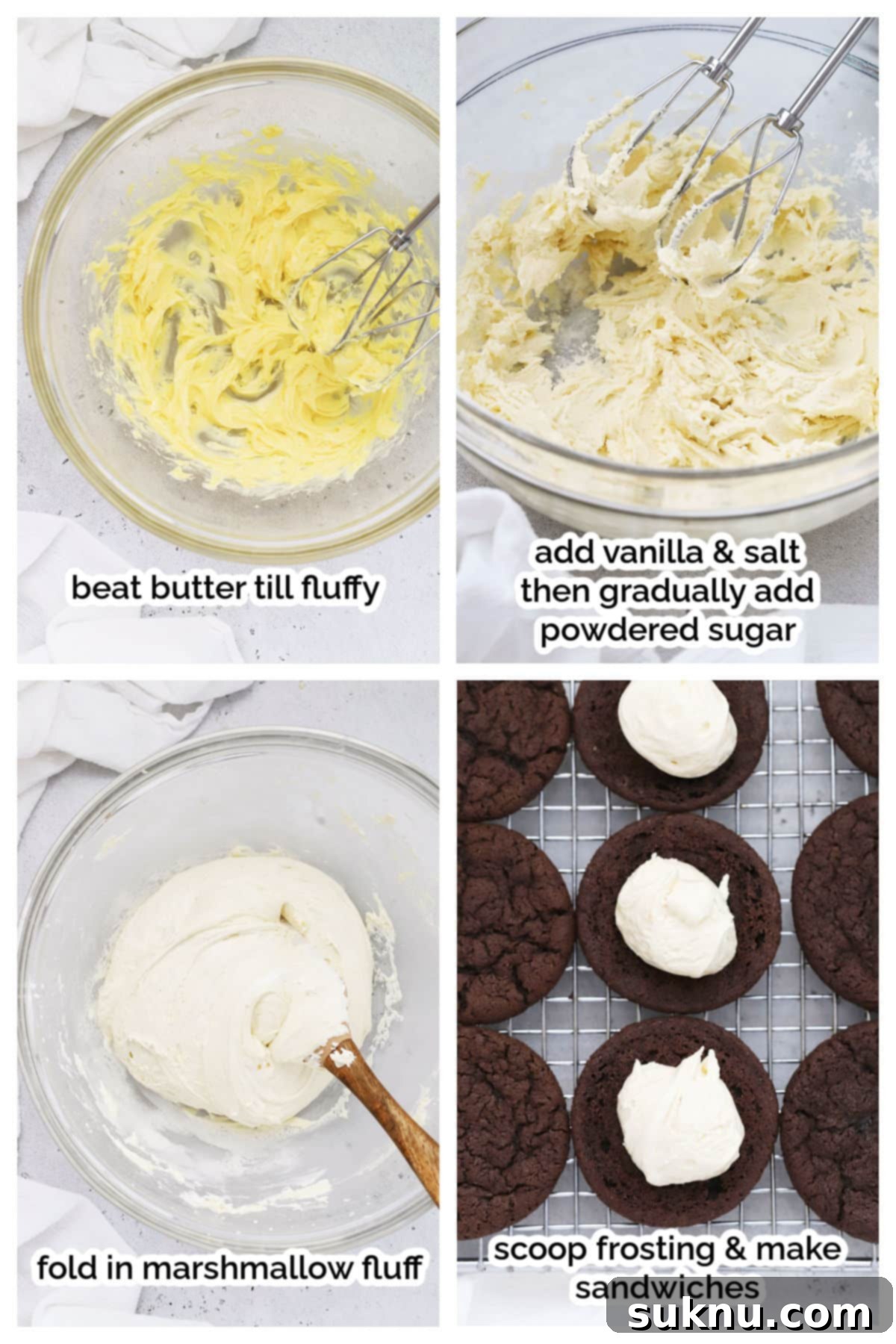 Making creamy vanilla filling for gluten-free Oreo cookies, showing butter and powdered sugar mixing