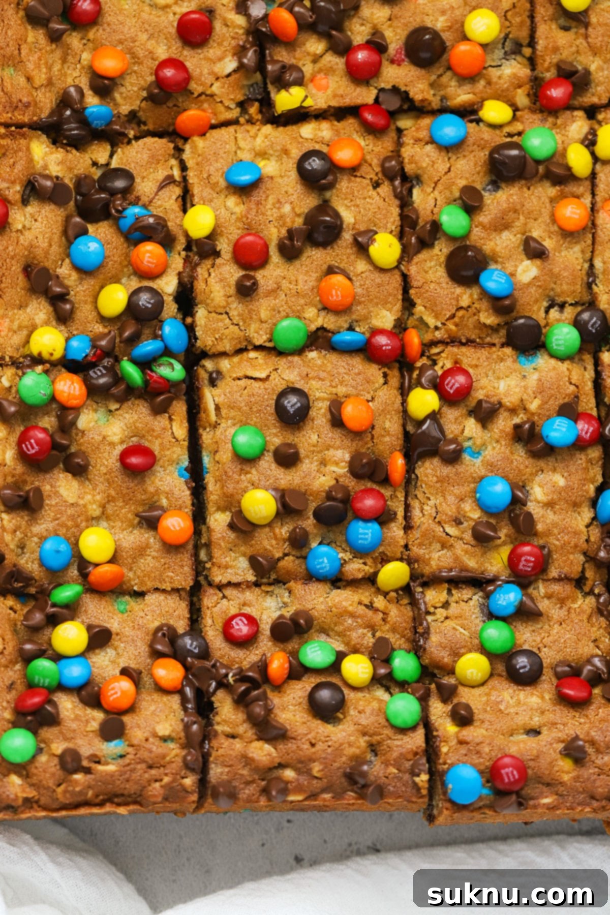 Gluten-Free Kitchen Sink Cookie Bars 7 Monster Cookie Bars cut into squares