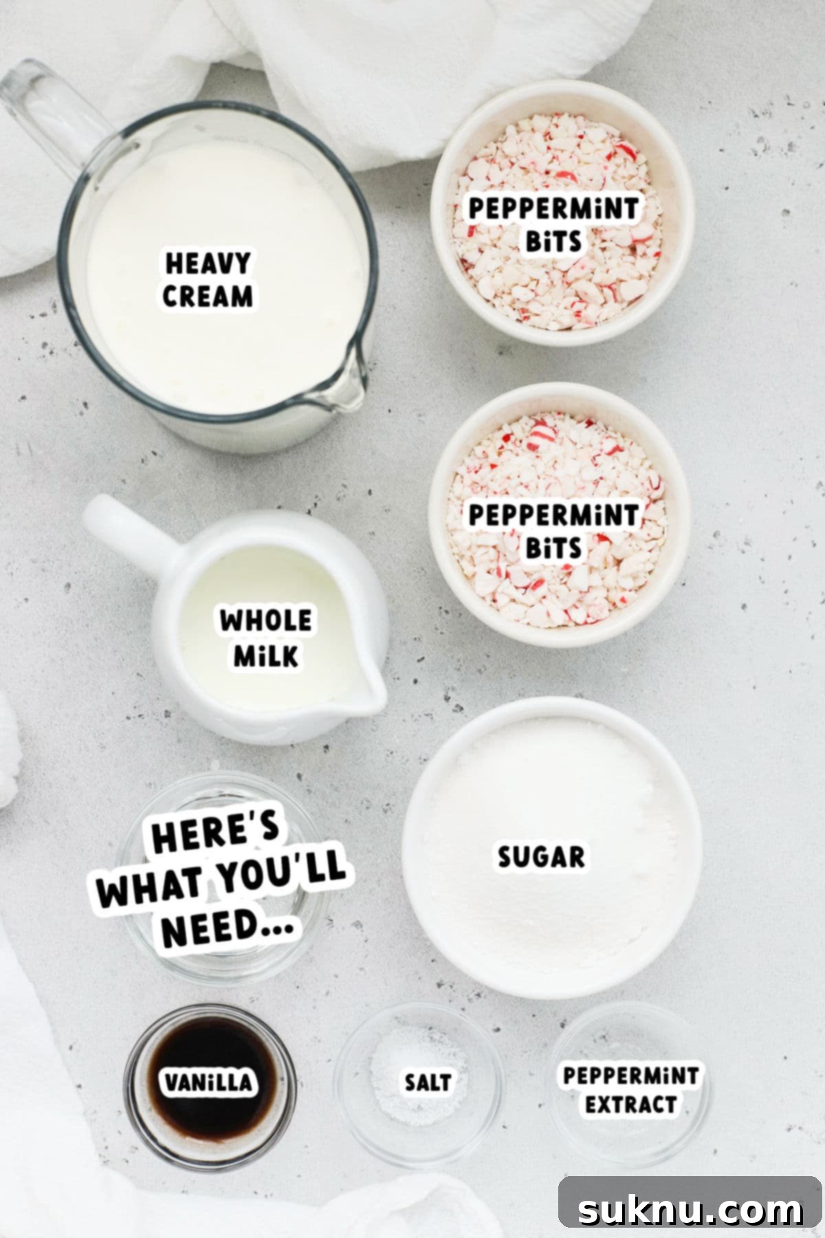 Ingredients for peppermint ice cream