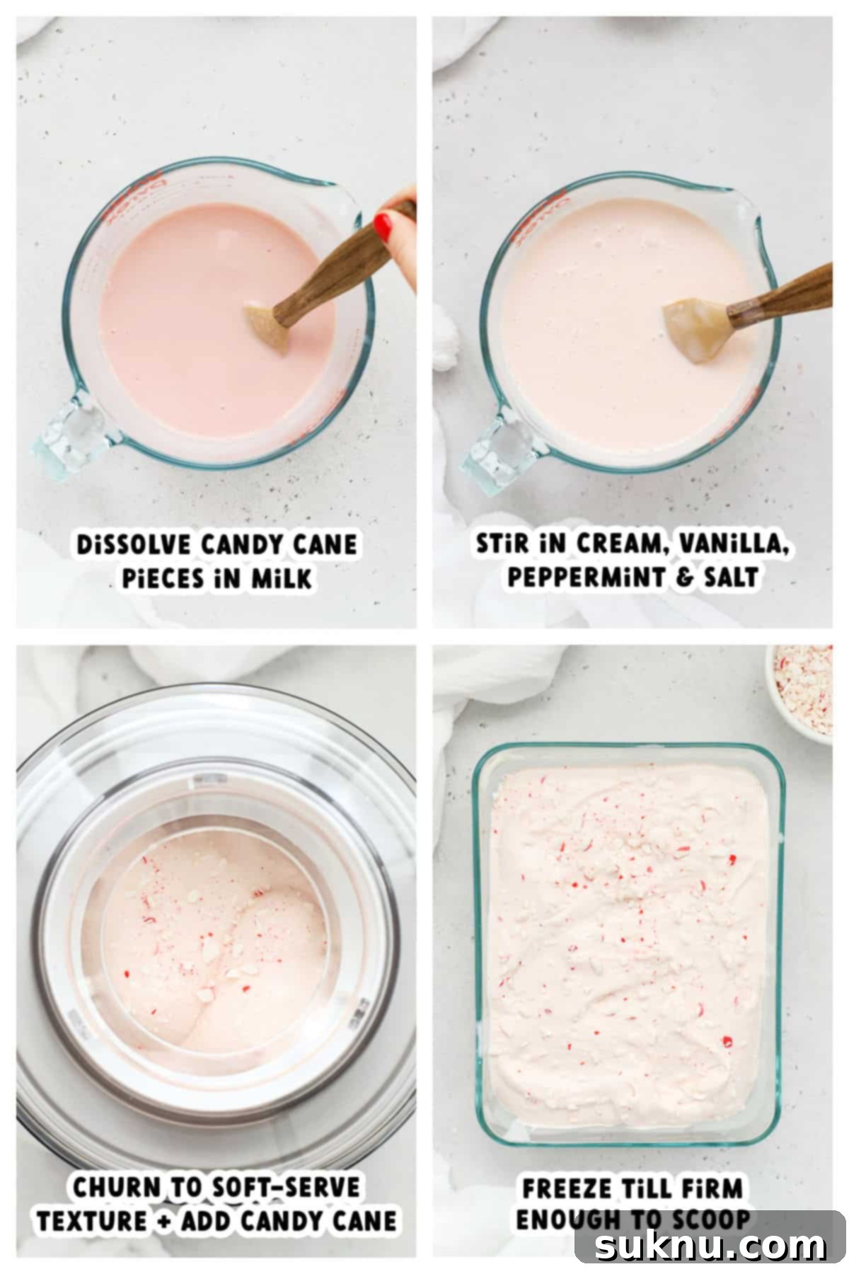 Making peppermint candy cane ice cream, step by step