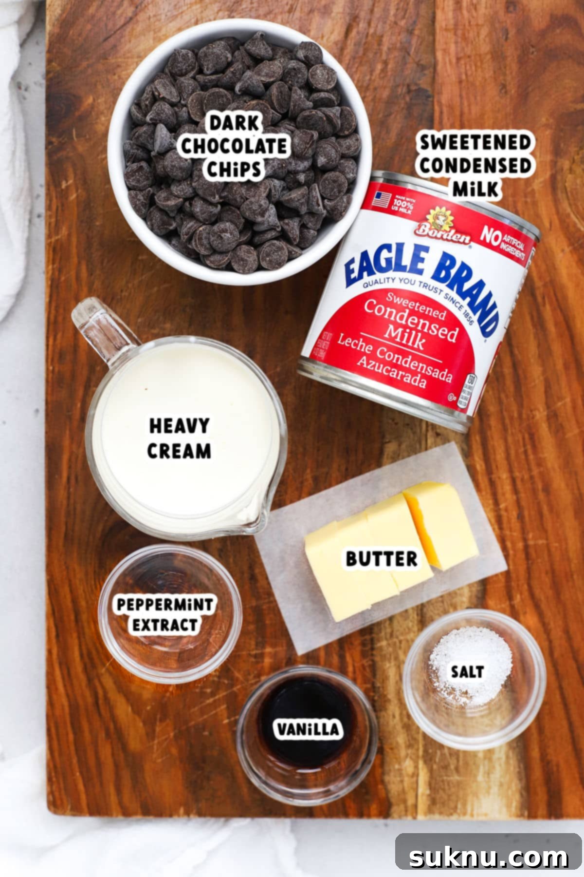 Ingredients for peppermint hot fudge sauce