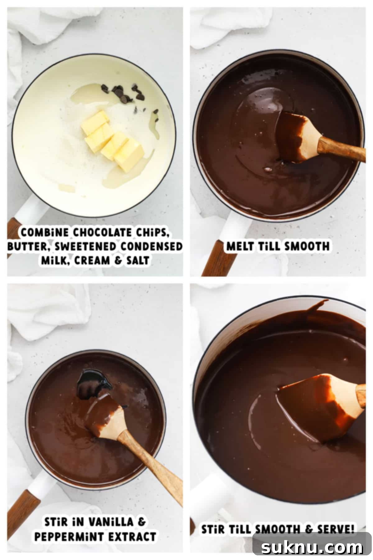 Making peppermint hot fudge sauce, step by step