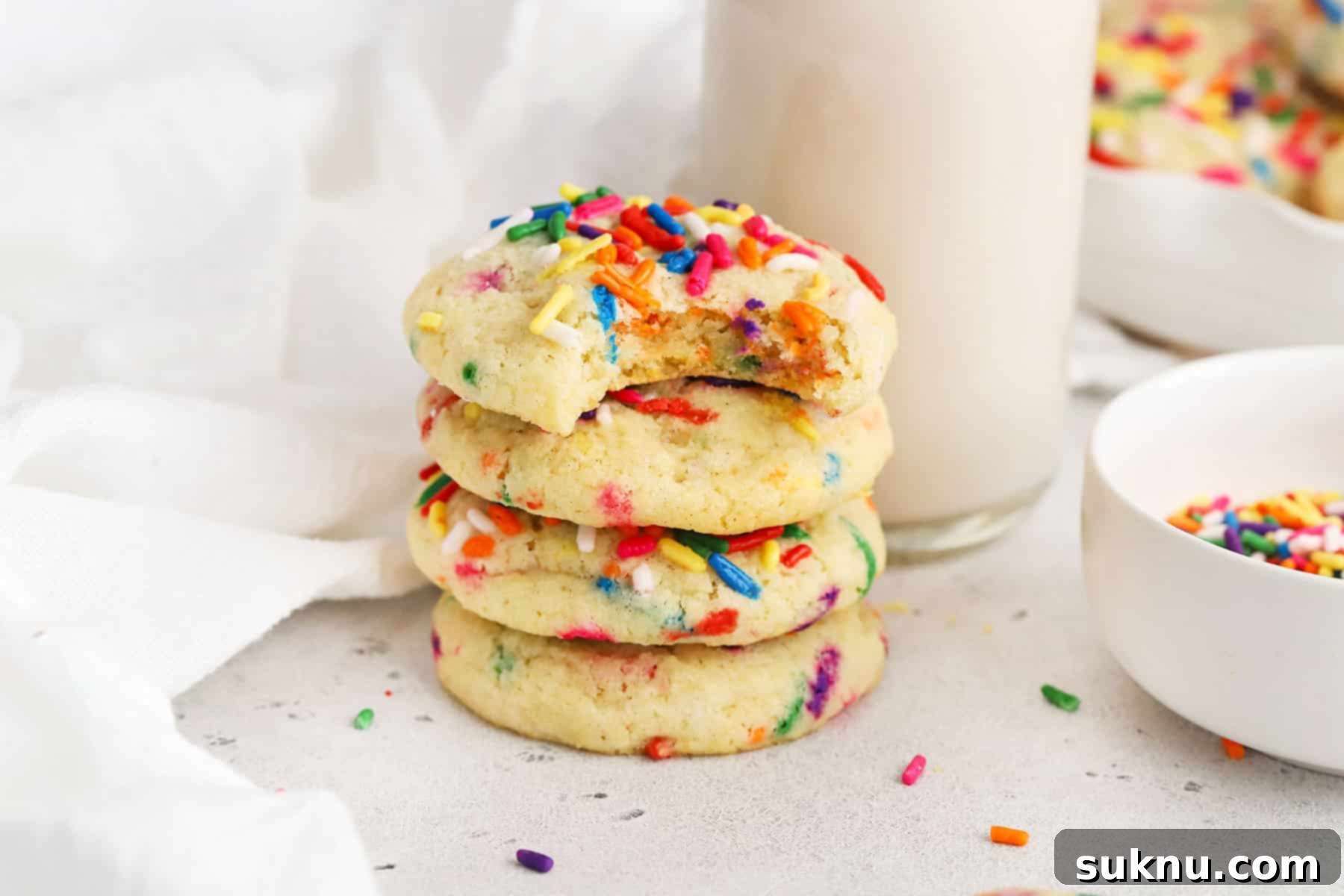 Sprinkled Gluten Free Sugar Cookies 13 Beautifully arranged gluten-free sprinkle sugar cookies, showcasing their vibrant colors and soft texture.