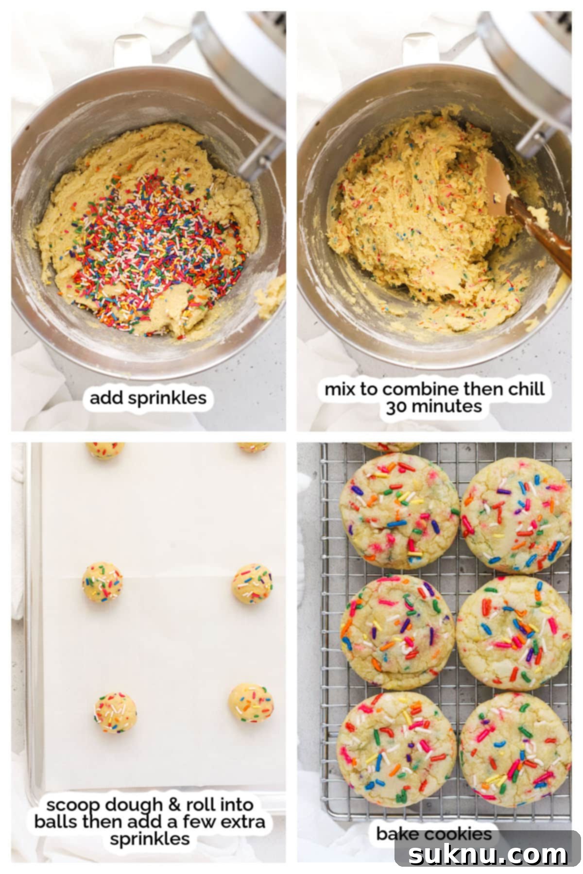 Sprinkled Gluten Free Sugar Cookies 5 The next step in making gluten-free sugar cookies with sprinkles, showing the cookie dough being mixed with sprinkles.