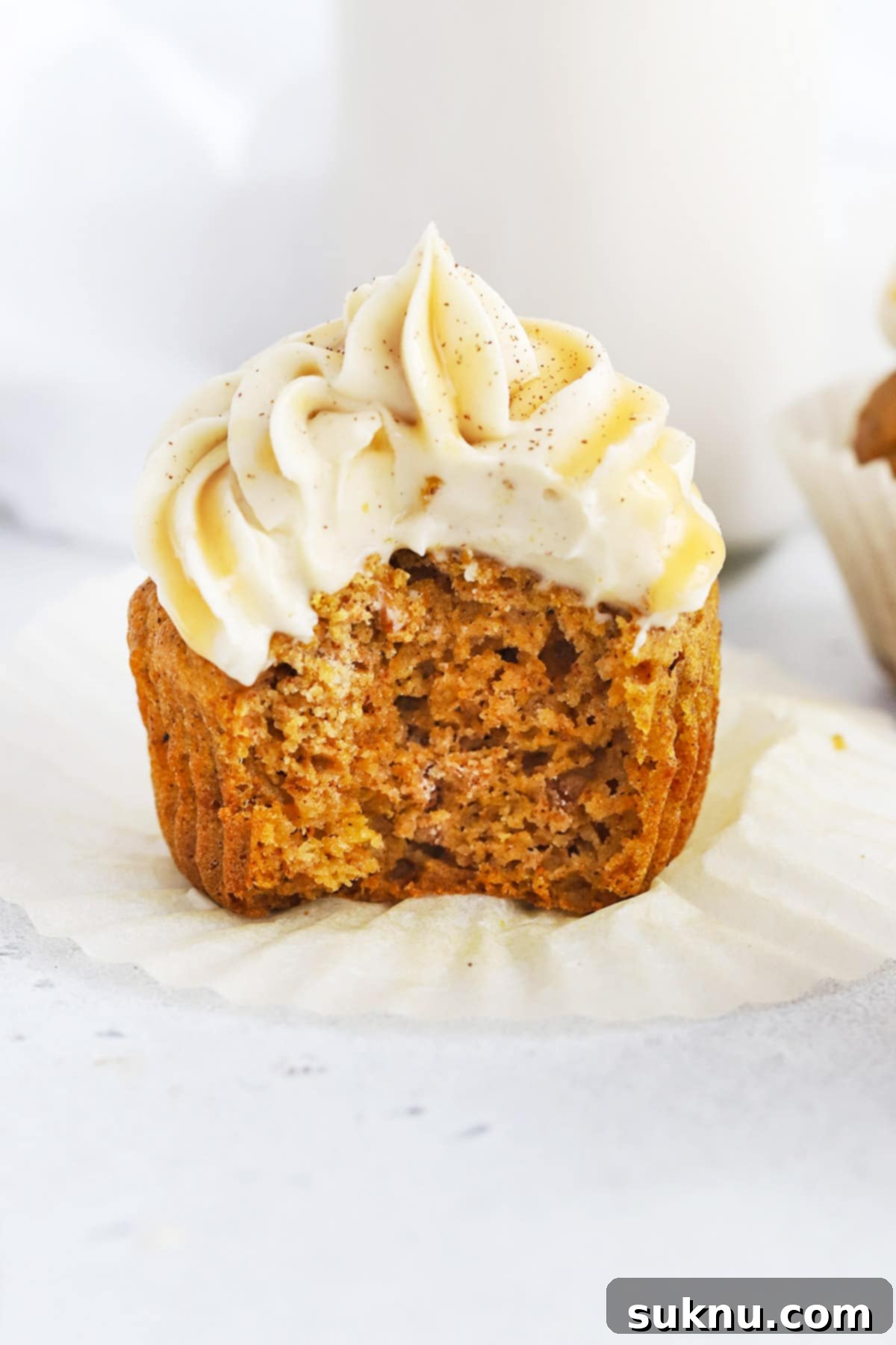 Cozy Gluten-Free Pumpkin Spice Cupcakes 3 Gluten-Free Pumpkin Cupcakes with Cinnamon Cream Cheese Frosting and Caramel