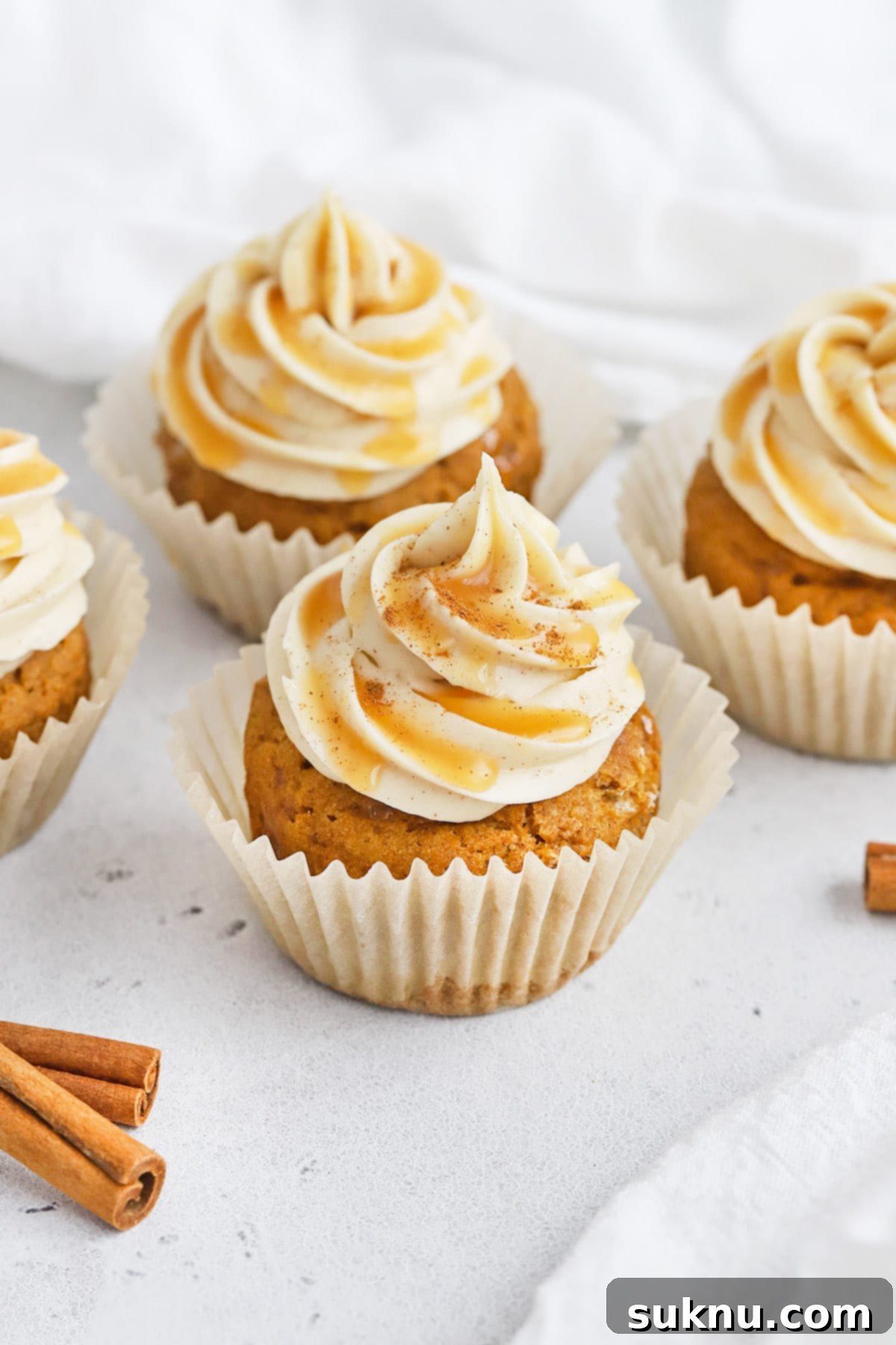 Cozy Gluten-Free Pumpkin Spice Cupcakes 6 Gluten-Free Pumpkin Cupcakes with Cinnamon Cream Cheese Frosting and Caramel