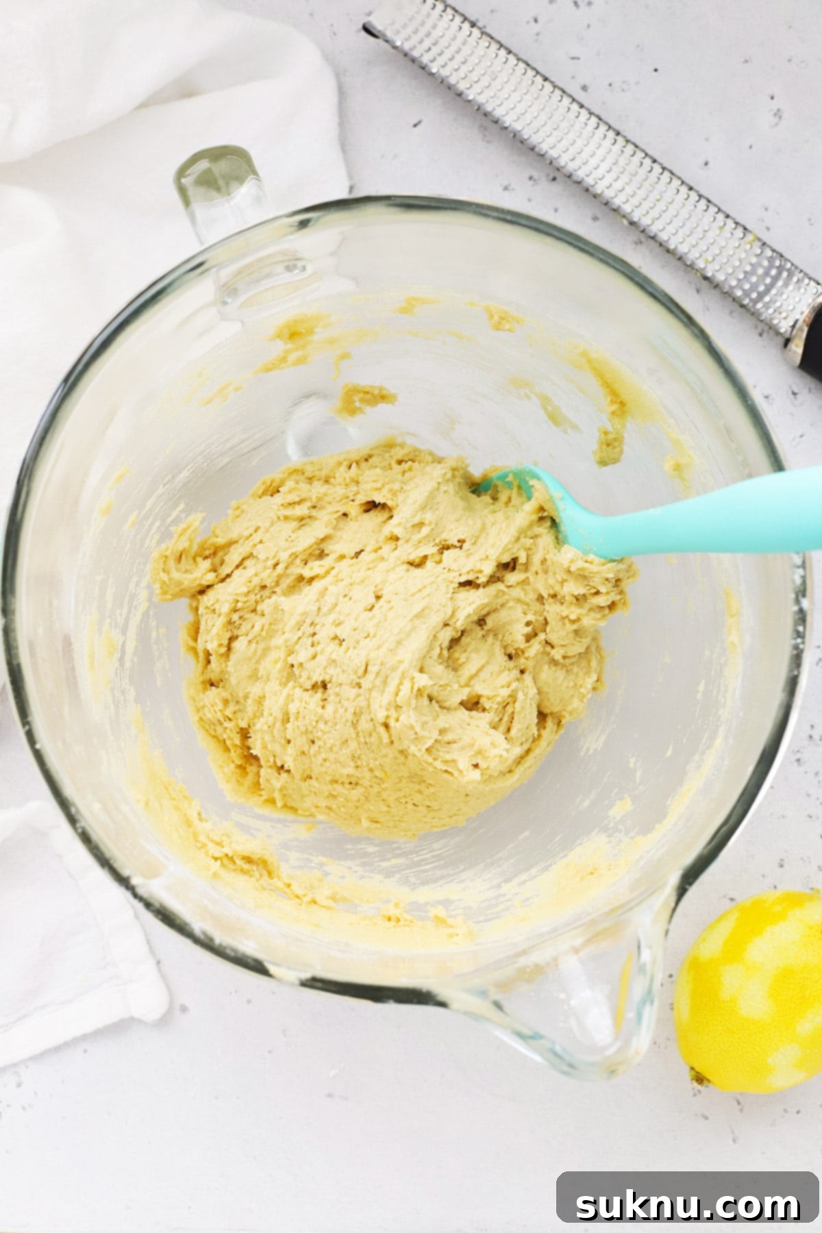 Freeze Cookie Dough Bake Fresh Cookies Anytime 5 Overhead view of gluten-free lemon sugar cookie dough formed into a disc