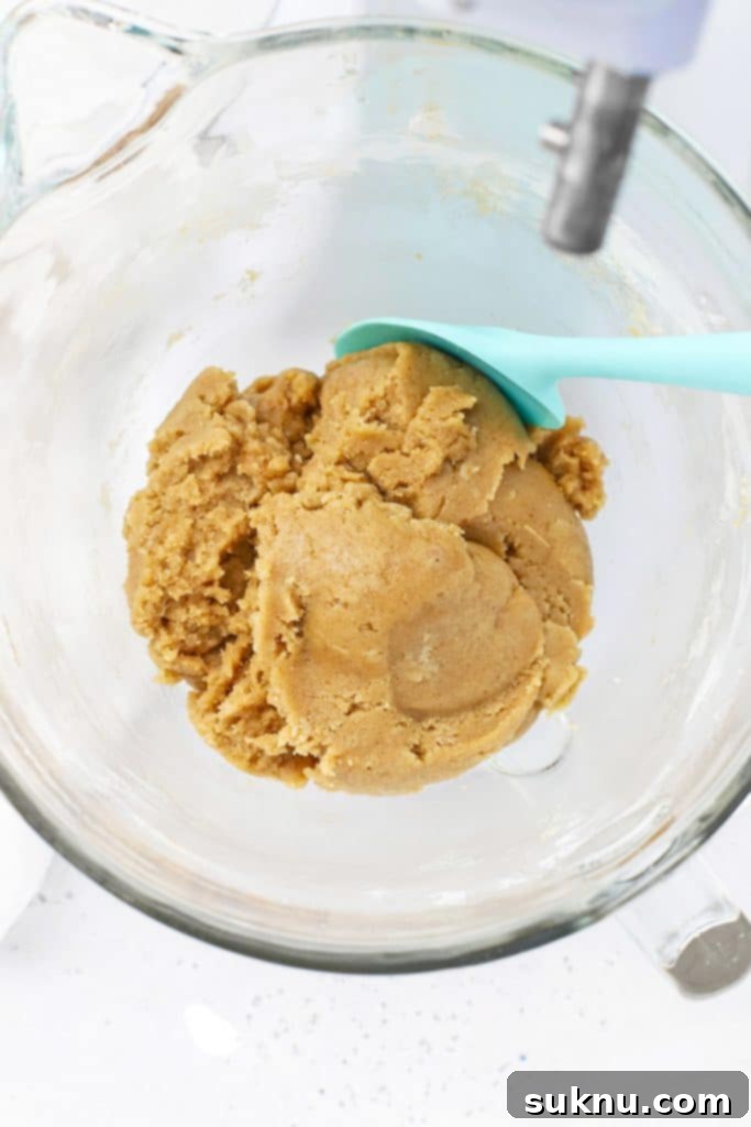 Freshly mixed gluten-free brown butter snickerdoodle cookie dough