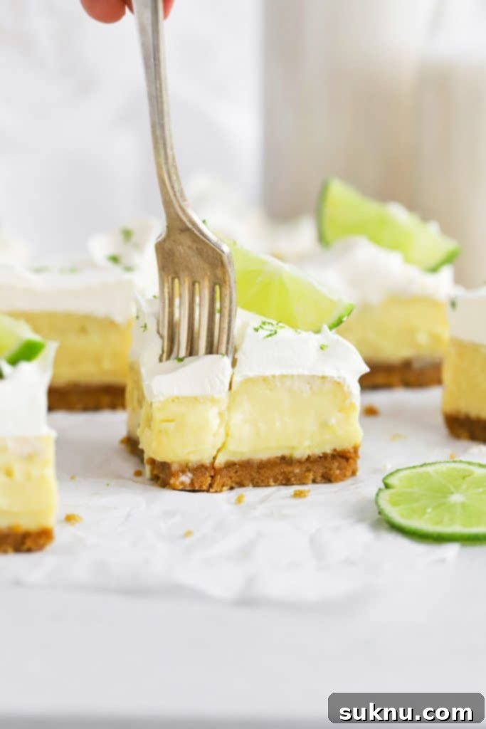 Sweet and Salty Gluten-Free Pecan Caramel Treats 12 Front view of gluten-free key lime pie bars with graham cracker crust