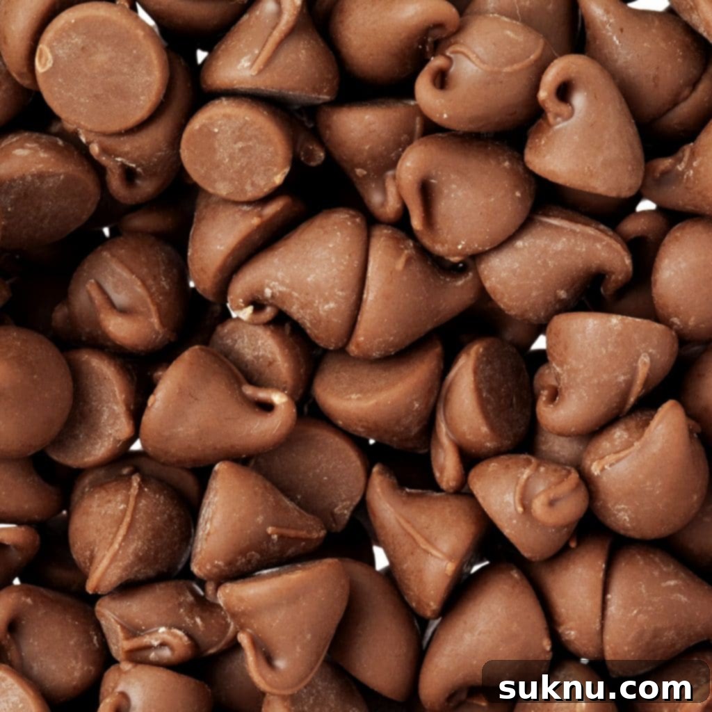 Peppermint Dream Vegan Cocoa 4 A close-up shot of rich, dark chocolate chips, highlighting their smooth texture and readiness for melting into a delicious vegan hot chocolate.