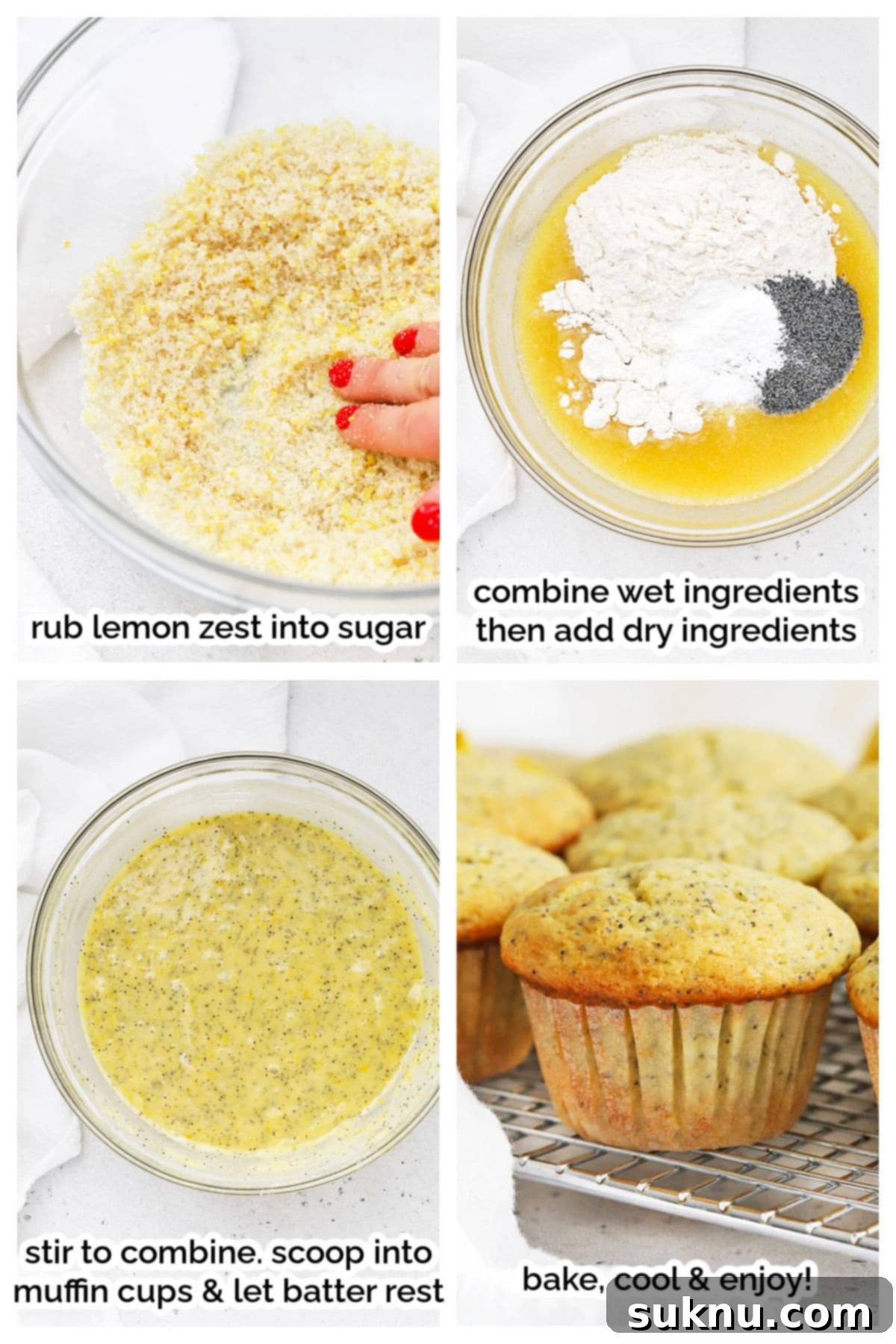 Step-by-step image of combining wet ingredients for gluten-free lemon poppy seed muffins