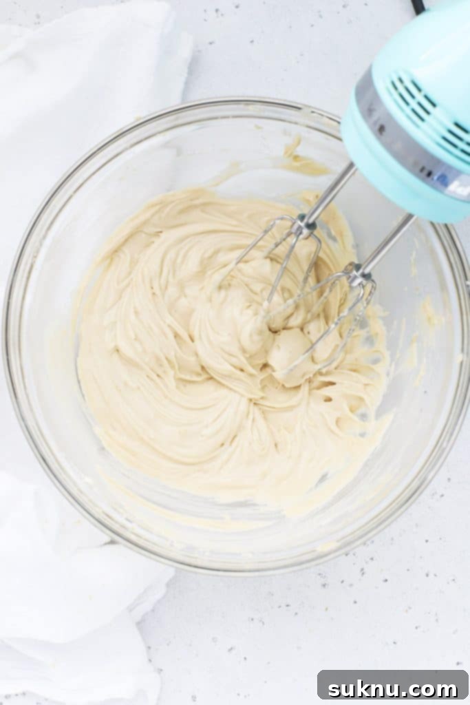 Brown Sugar Cream Cheese Fruit Dream 5 Freshly mixed brown sugar cream cheese fruit dip with a smooth, creamy texture