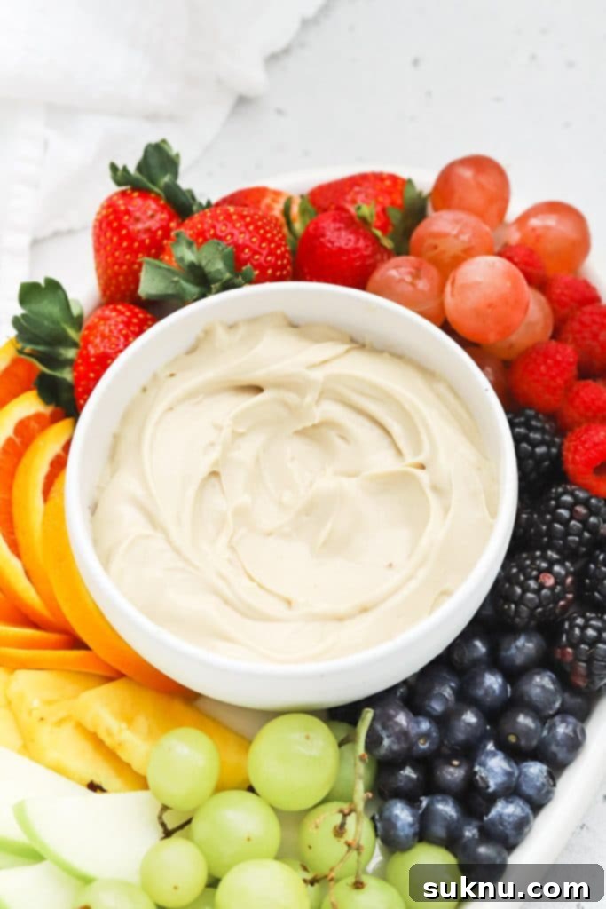 Brown Sugar Cream Cheese Fruit Dream 7 Brown Sugar Cream Cheese Fruit Dip served elegantly with a rainbow assortment of fresh fruit for dipping