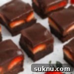 Front view of gluten-free strawberry brownies with fresh strawberries and chocolate ganache