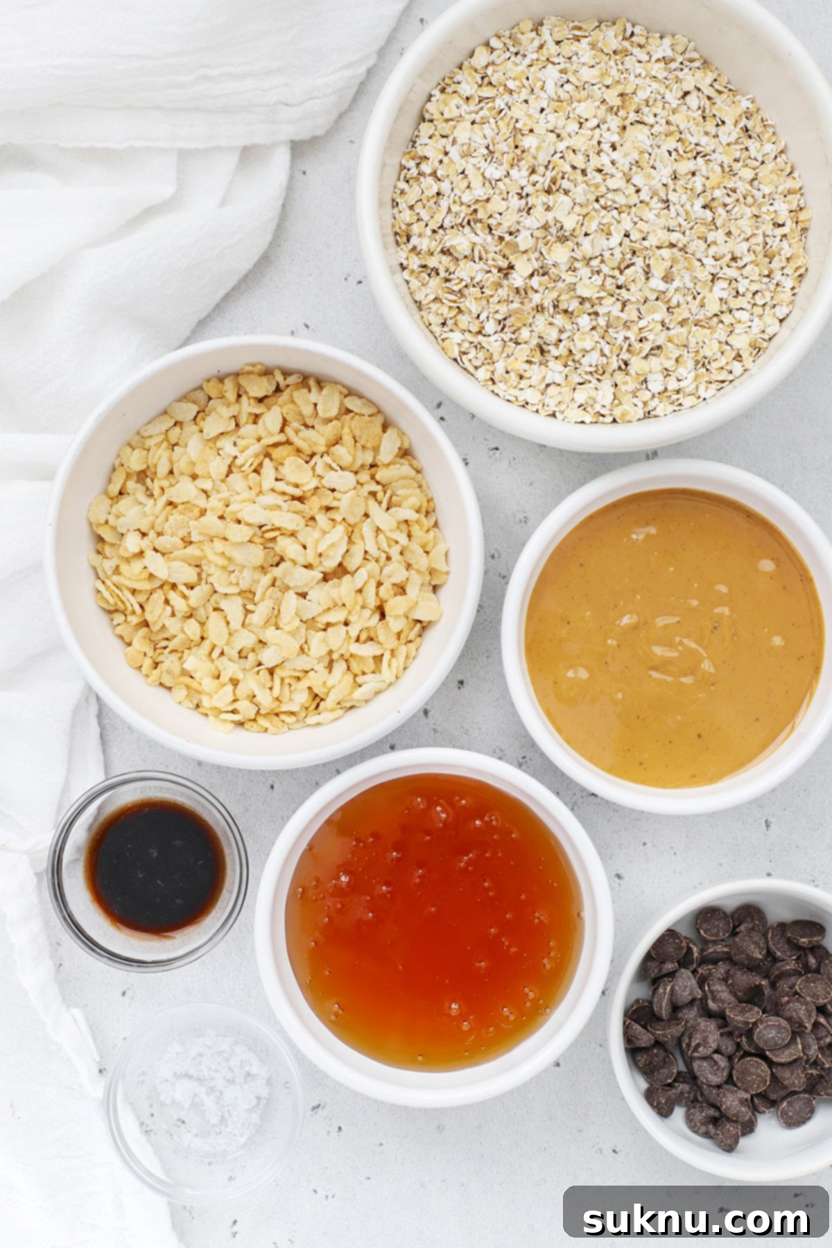 Ingredients laid out for no-bake peanut butter granola bars recipe
