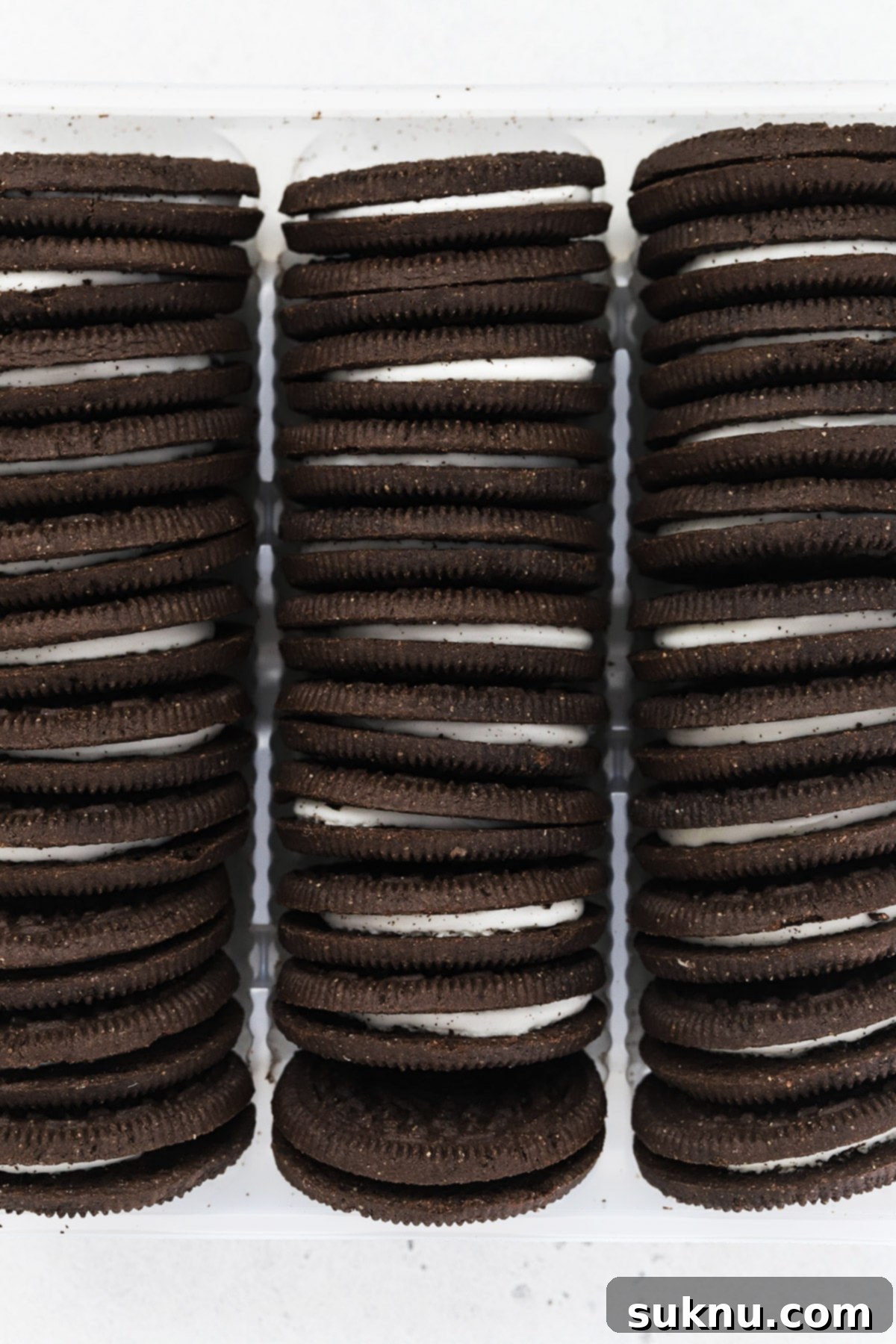 Close up view of gluten-free Oreos, highlighting the texture and color for crust preparation