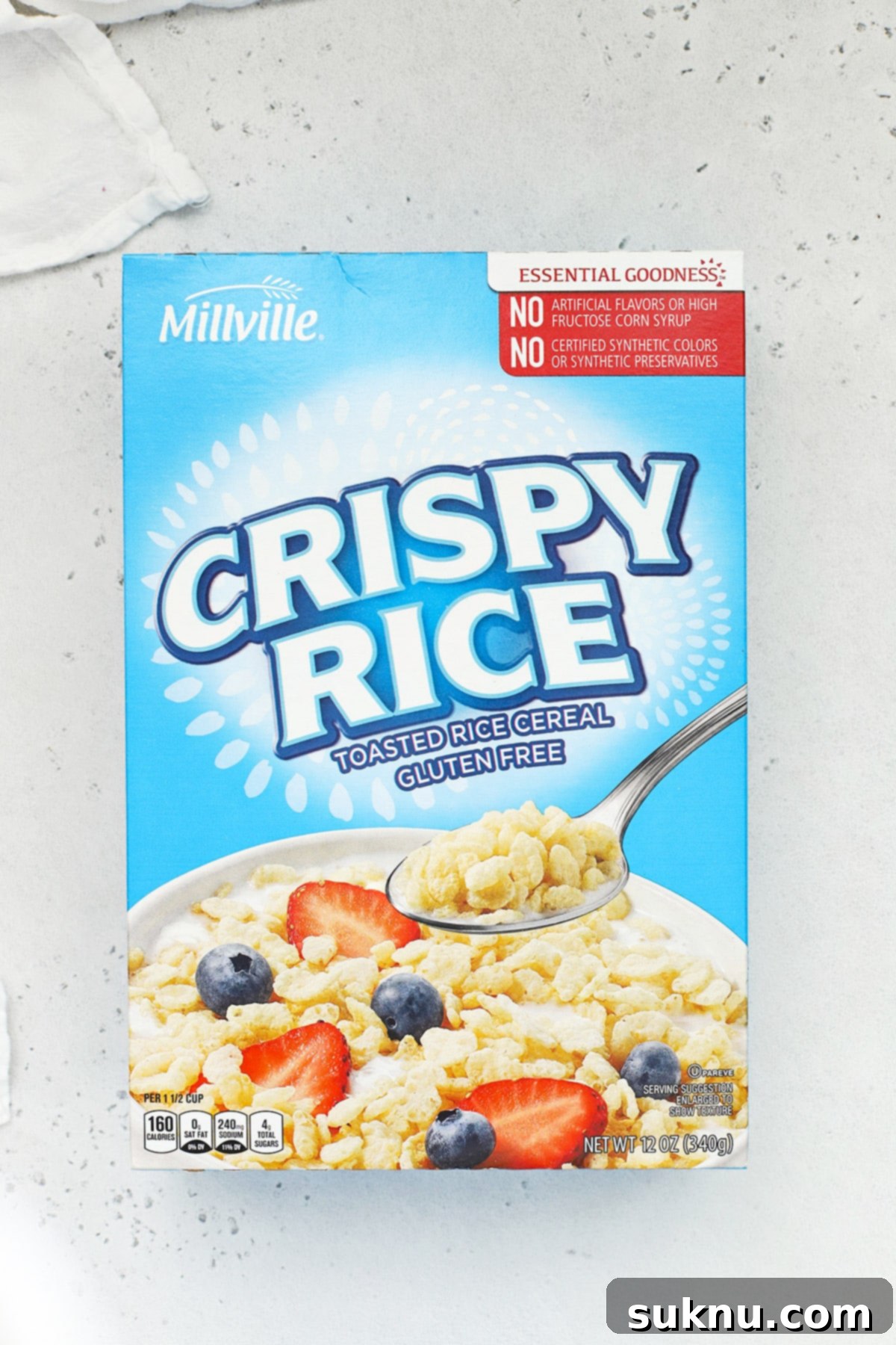 Overhead view of Aldi Millville gluten-free crisp rice cereal