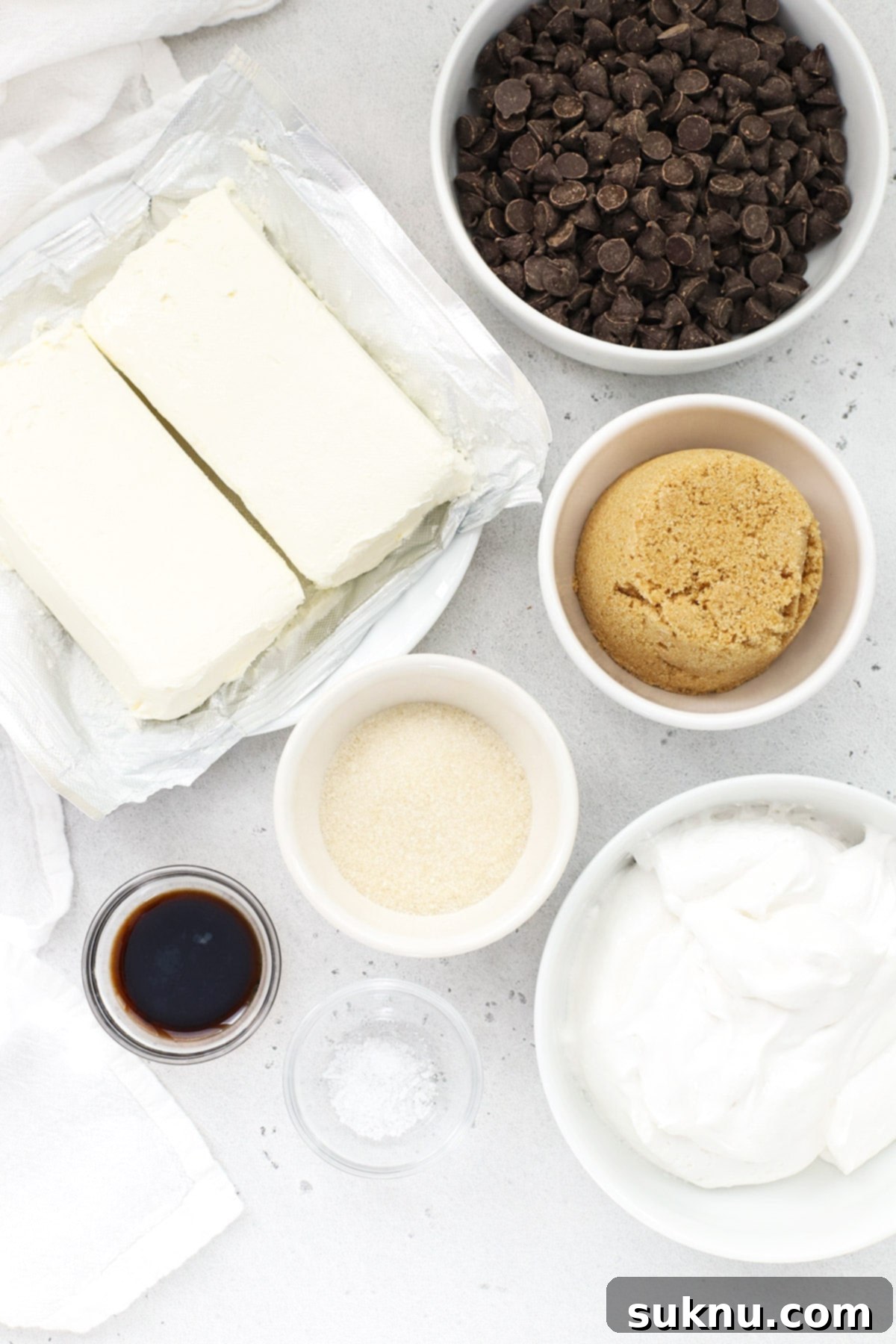 Overhead view of ingredients for no-bake gluten-free chocolate cheesecake pie