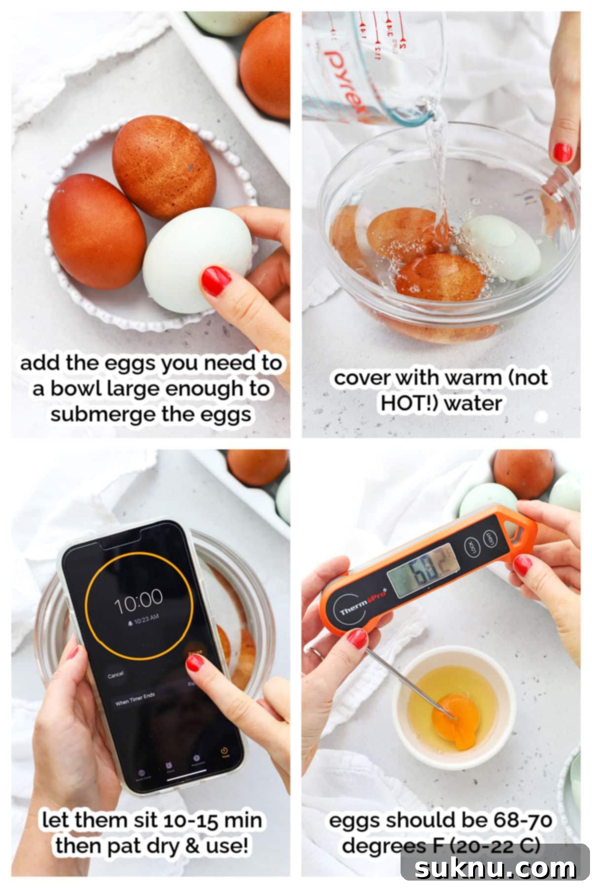 Unlock Room Temperature Eggs in Minutes 5 Bringing whole eggs to room temperature in a warm water bath, a quick and effective method.