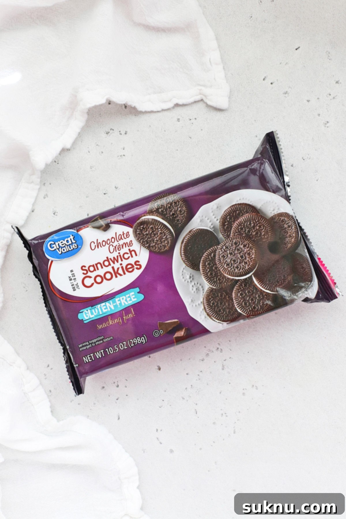Great Value gluten-free chocolate sandwich cookies in their packaging, highlighting affordability.