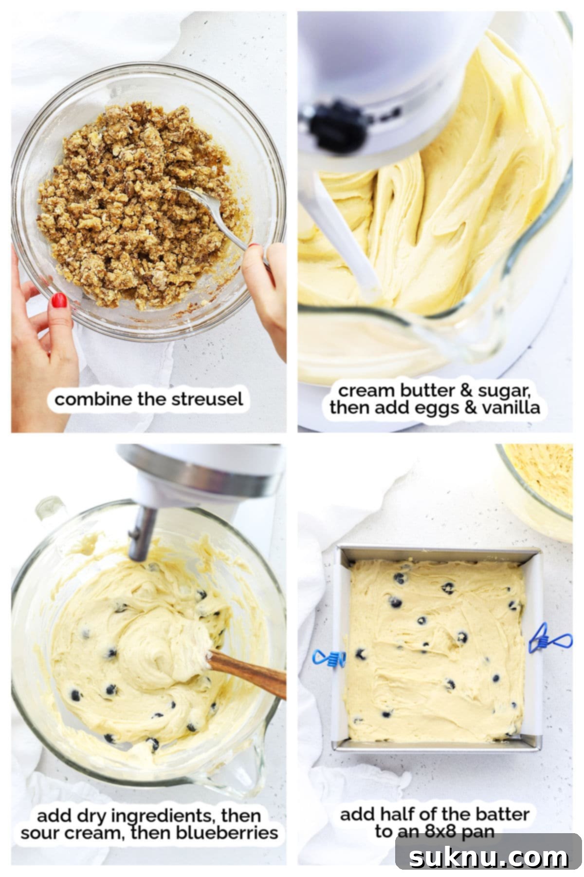 making gluten-free blueberry coffee cake step by step