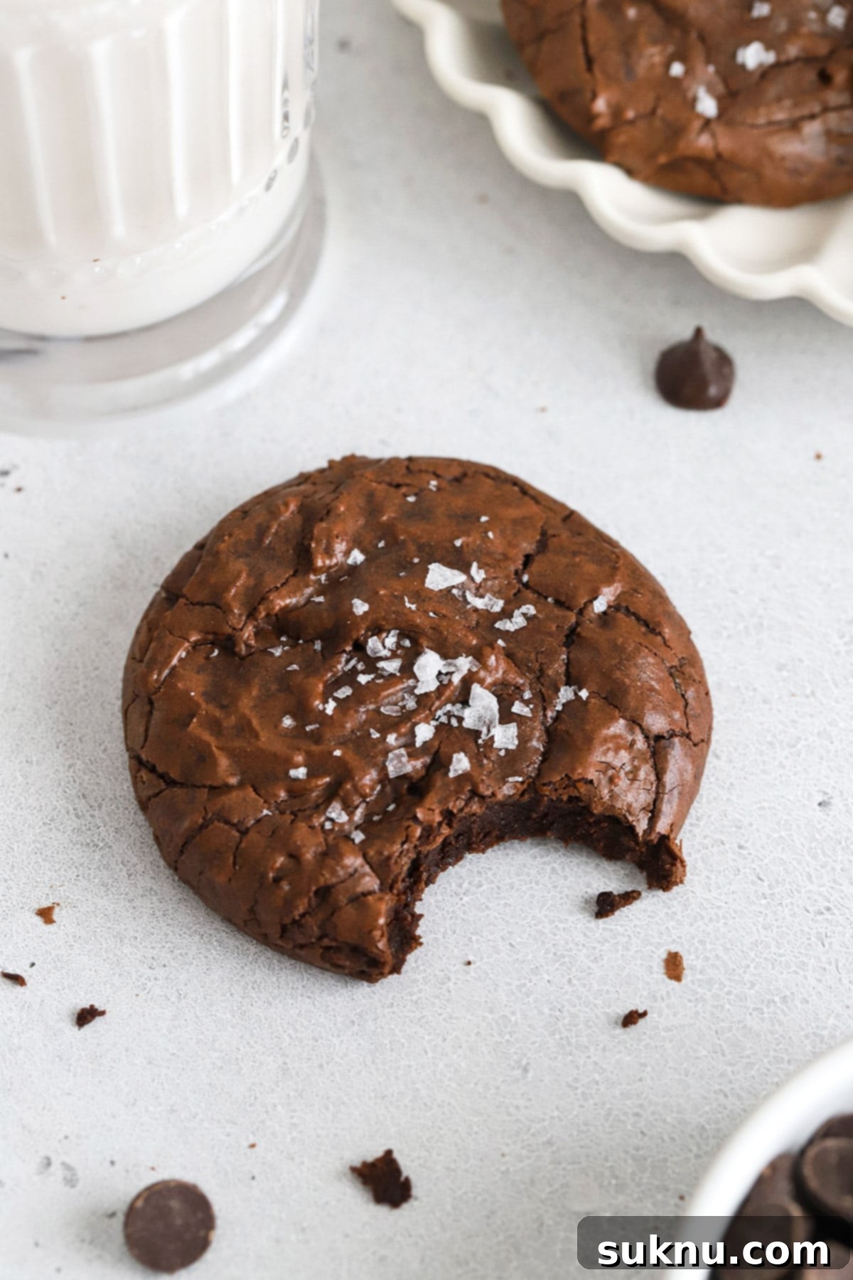 Front view of fudgy gluten-free brownie cookies with a perfect crackly top.