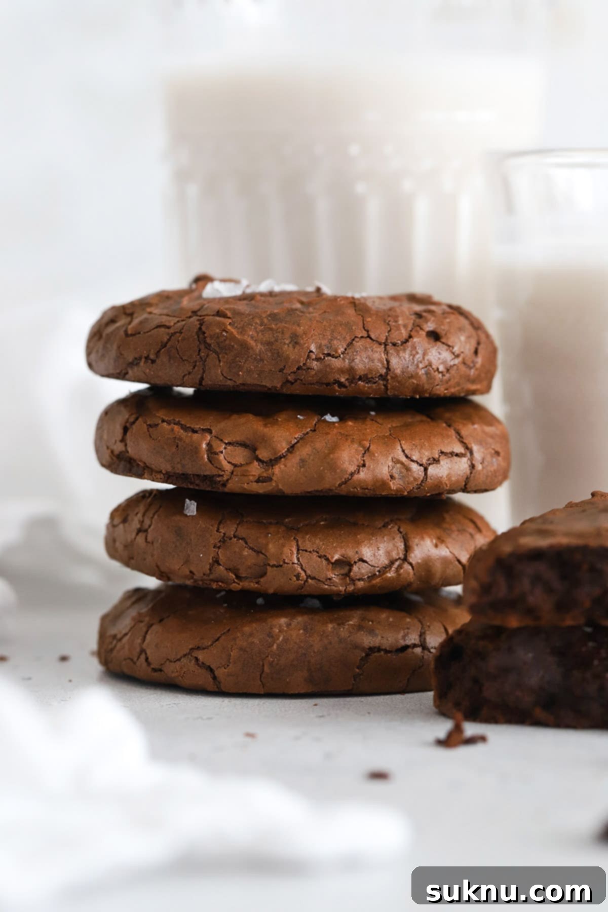 Front view of fudgy gluten-free brownie cookies, perfectly baked.