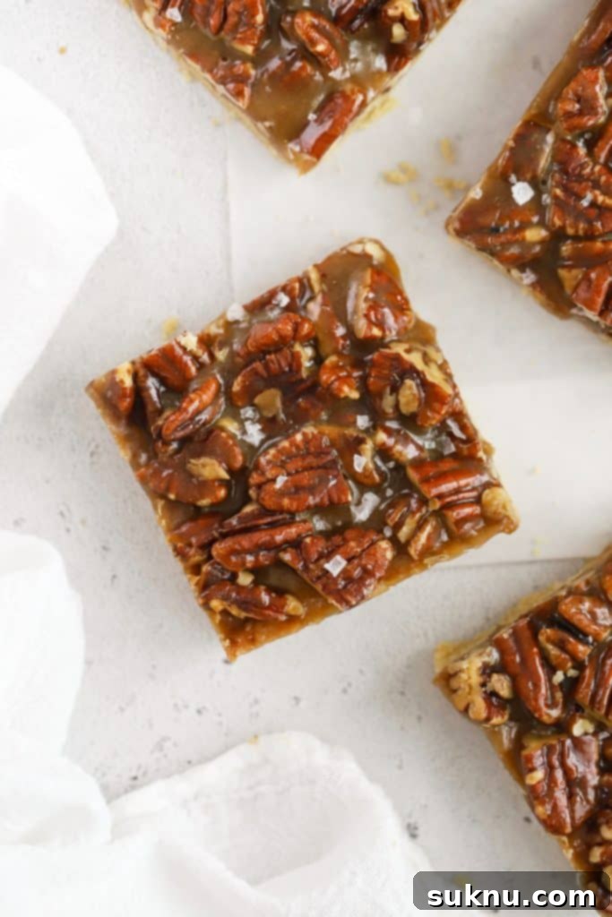 Gluten-Free Caramel Pecan Pie Bars cut into squares